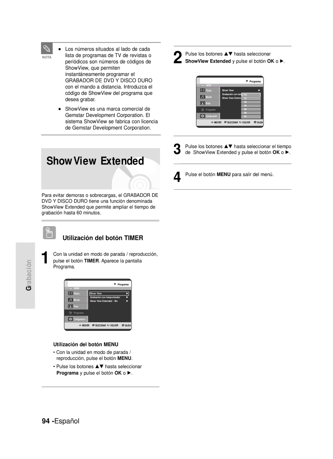 Samsung DVD-HR720/XEO, DVD-HR720/XEG, DVD-HR720/XEF, DVD-HR720/XET, DVD-HR720/XEU, DVD-HR720/XEC manual ShowView Extended 