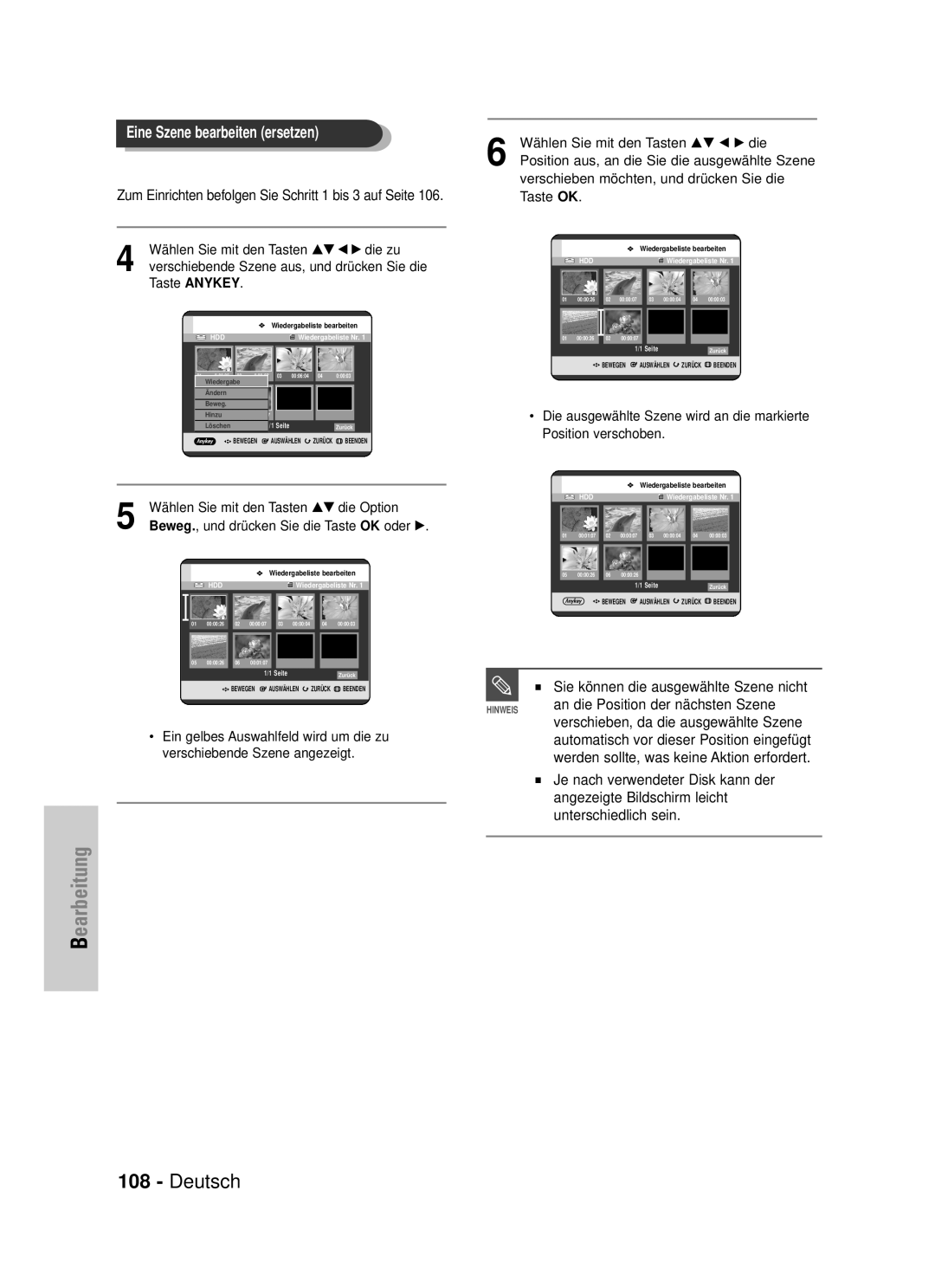 Samsung DVD-HR720/XEG manual Zum Einrichten befolgen Sie Schritt 1 bis 3 auf Seite, An die Position der nächsten Szene 