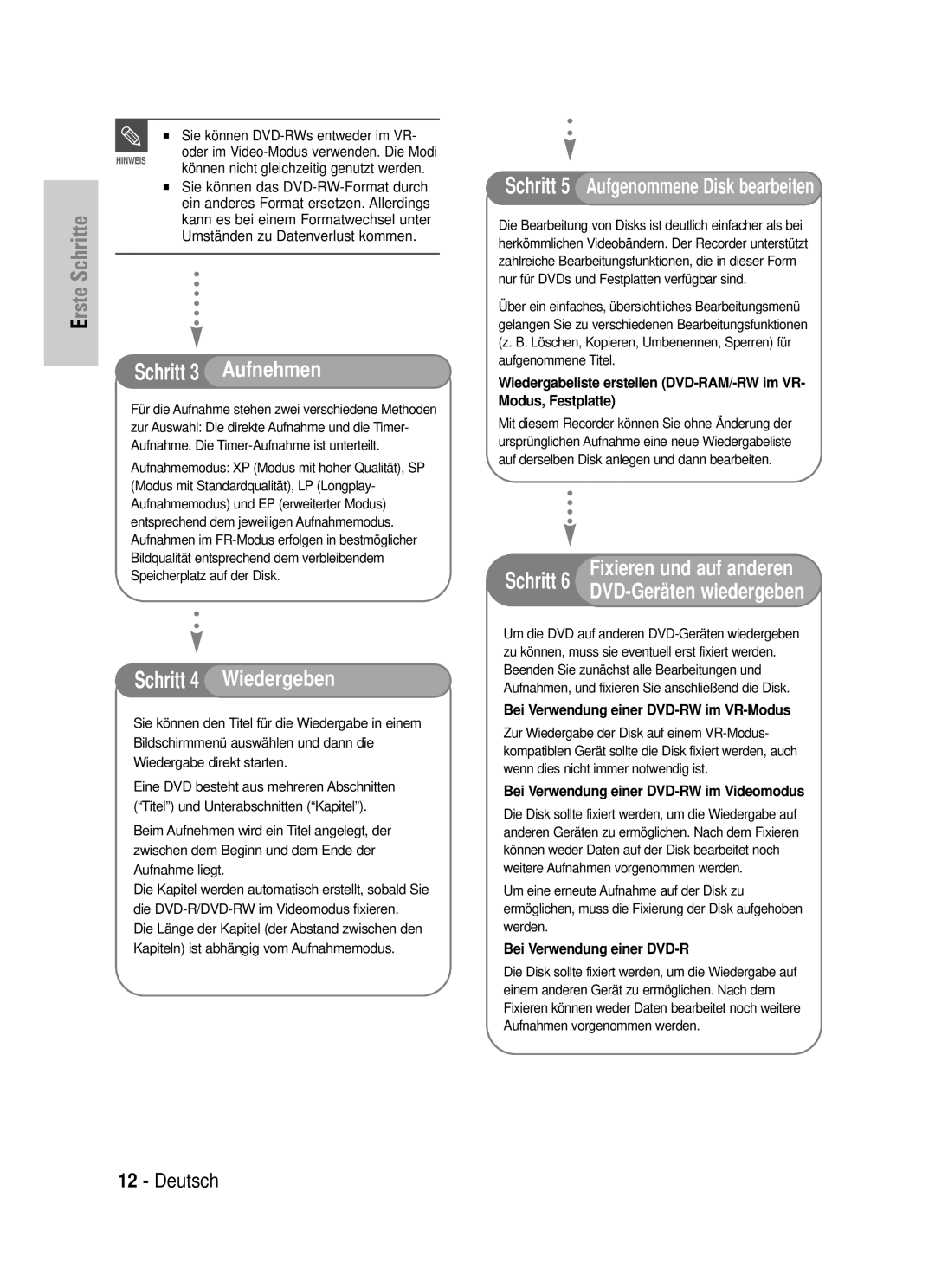 Samsung DVD-HR720/XEG, DVD-HR720/XEF manual Umständen zu Datenverlust kommen 