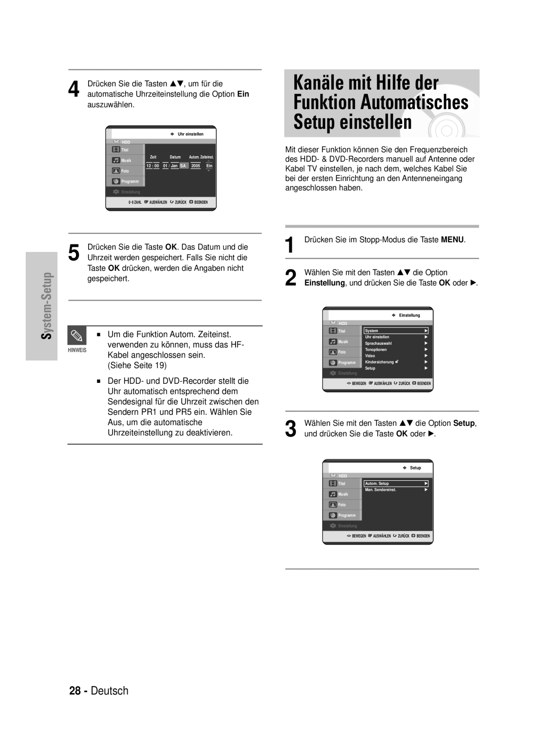 Samsung DVD-HR720/XEG, DVD-HR720/XEF manual Um die Funktion Autom. Zeiteinst 