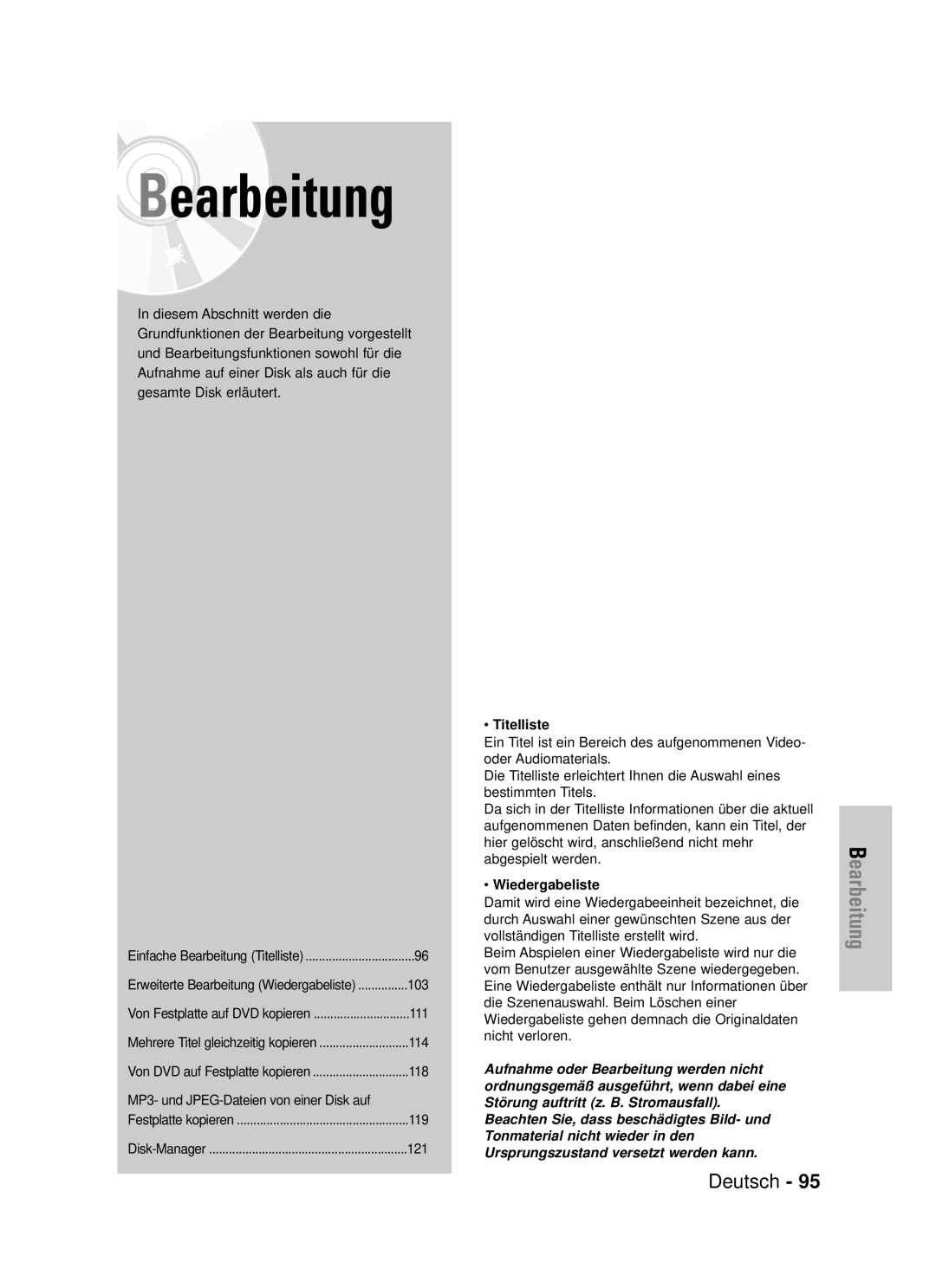 Samsung DVD-HR720/XEF, DVD-HR720/XEG manual MP3- und JPEG-Dateien von einer Disk auf, Titelliste, Wiedergabeliste 