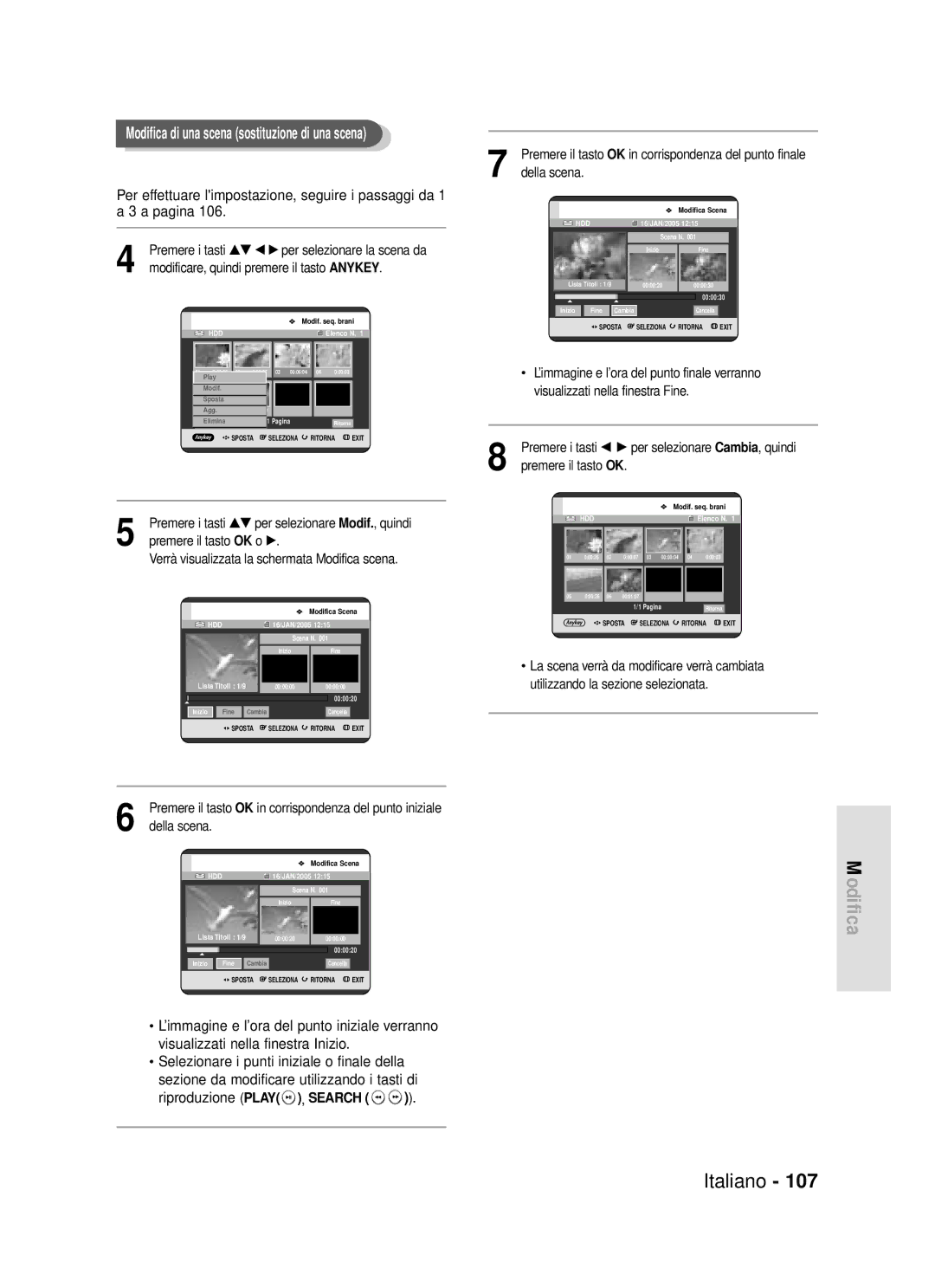 Samsung DVD-HR720/XET manual Della scena, Riproduzione Play , Search 