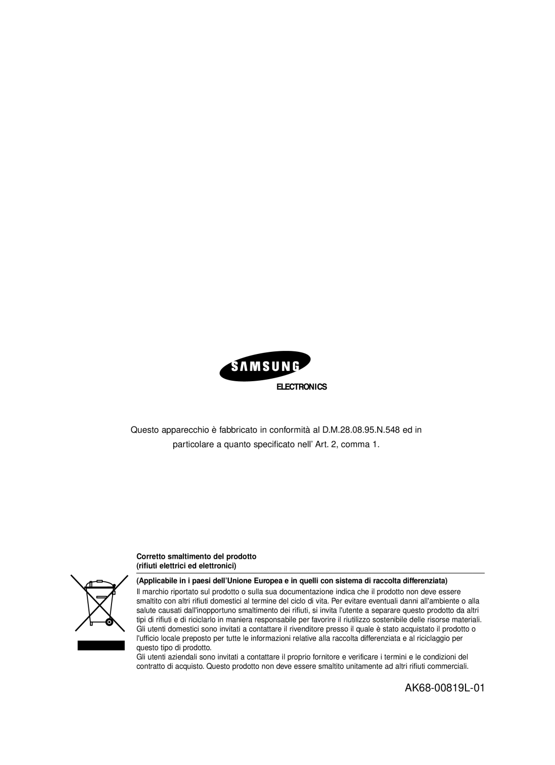 Samsung DVD-HR720/XET manual AK68-00819L-01 