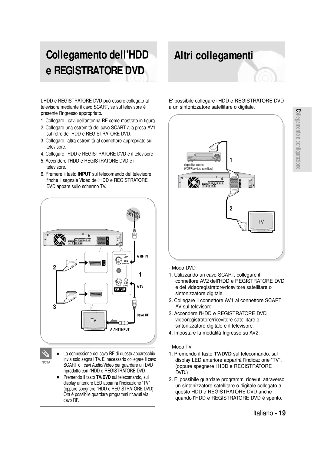 Samsung DVD-HR720/XET manual Altri collegamenti, Accendere l’HDD e Registratore DVD e il televisore 