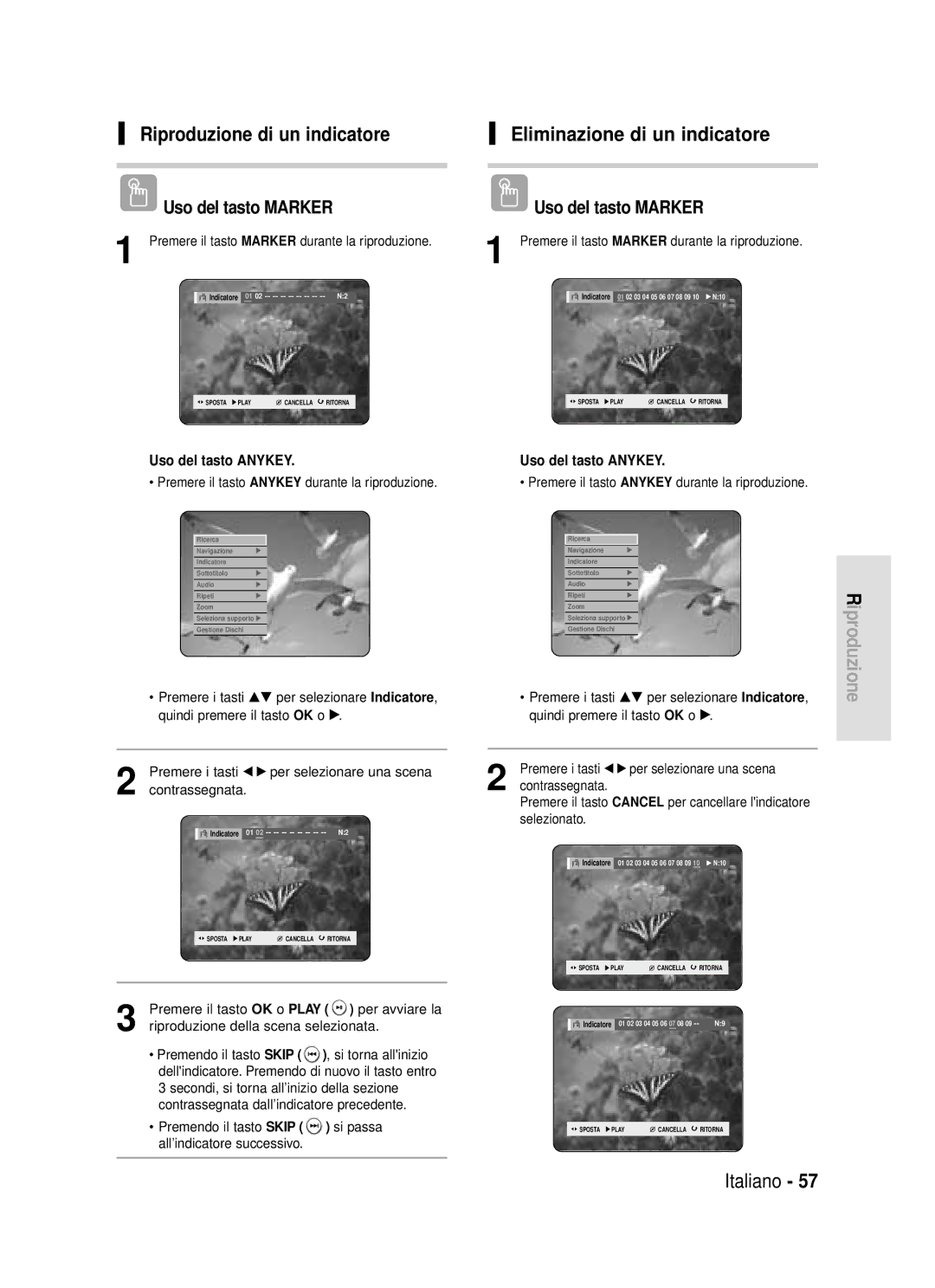 Samsung DVD-HR720/XET manual Premere il tasto Marker durante la riproduzione, Premere i tasti œ √ per selezionare una scena 