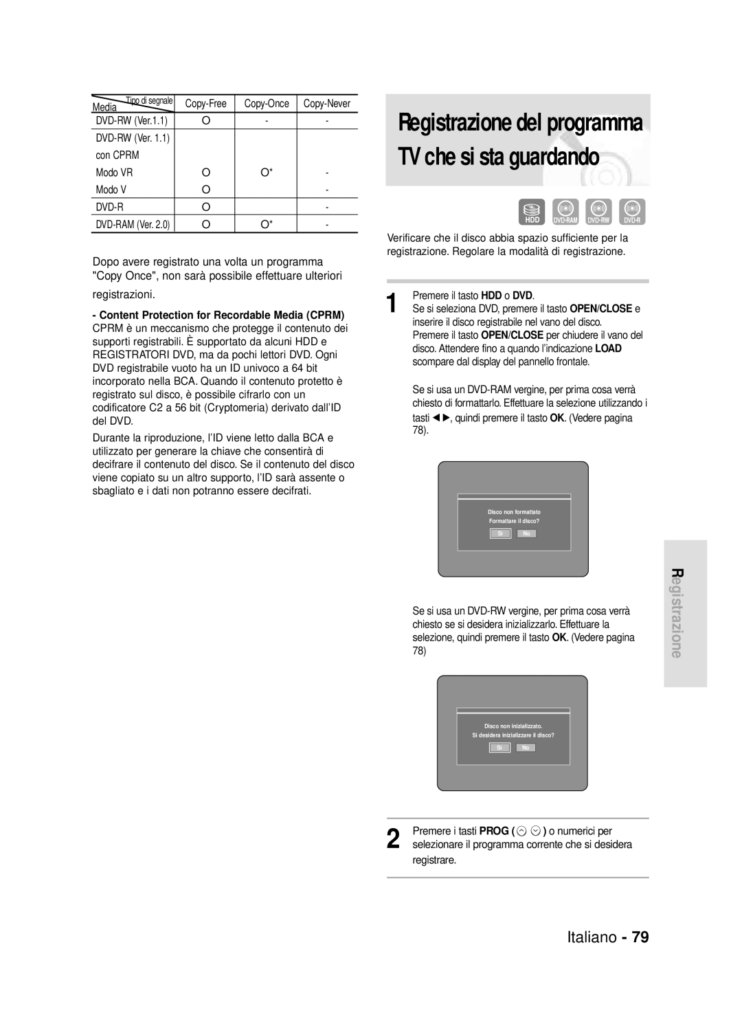 Samsung DVD-HR720/XET manual Registrazioni 