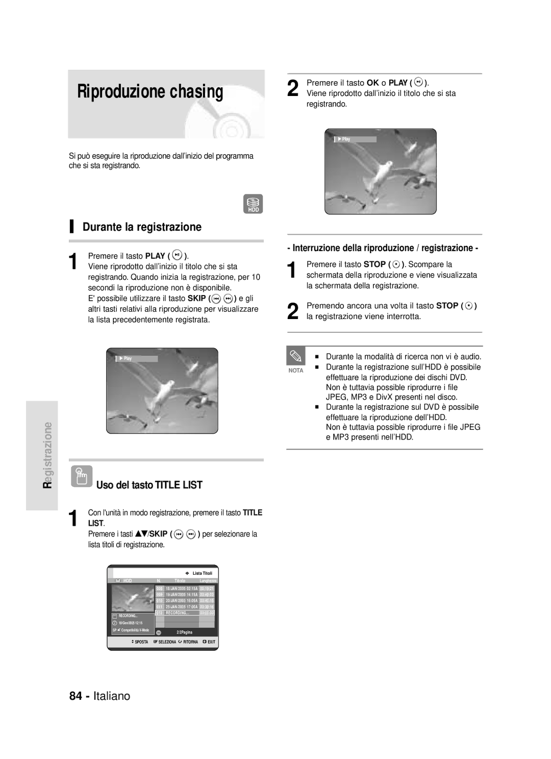 Samsung DVD-HR720/XET manual Durante la registrazione, Interruzione della riproduzione / registrazione 