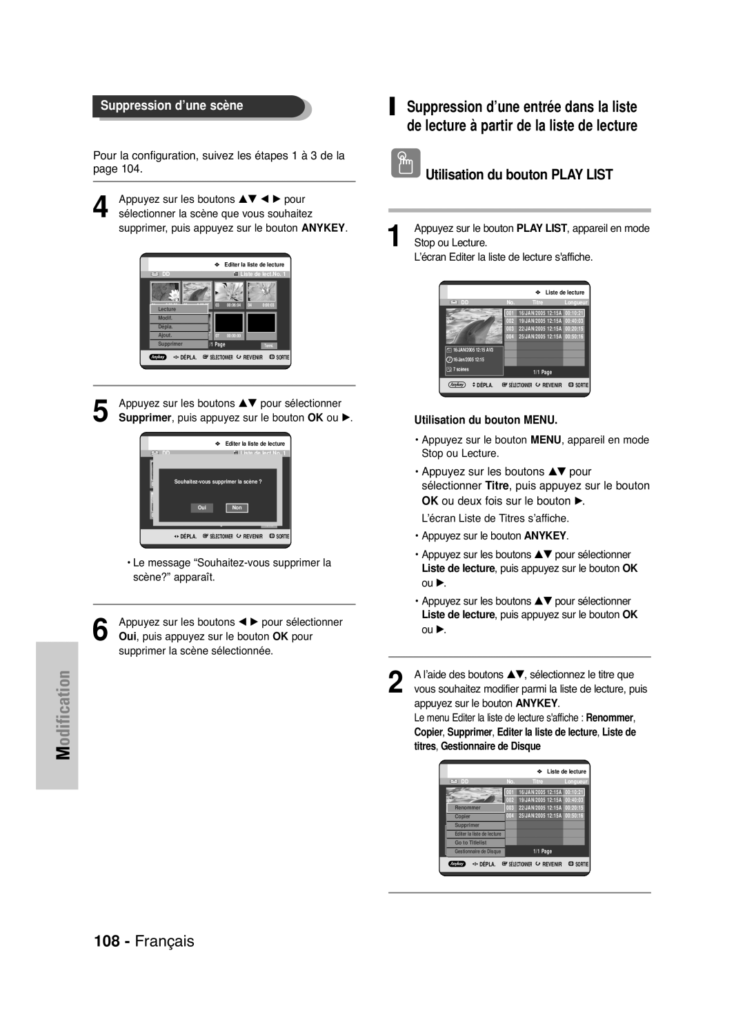 Samsung DVD-HR721/XEF Pour la configuration, suivez les étapes 1 à 3 de la, Supprimer, puis appuyez sur le bouton Anykey 