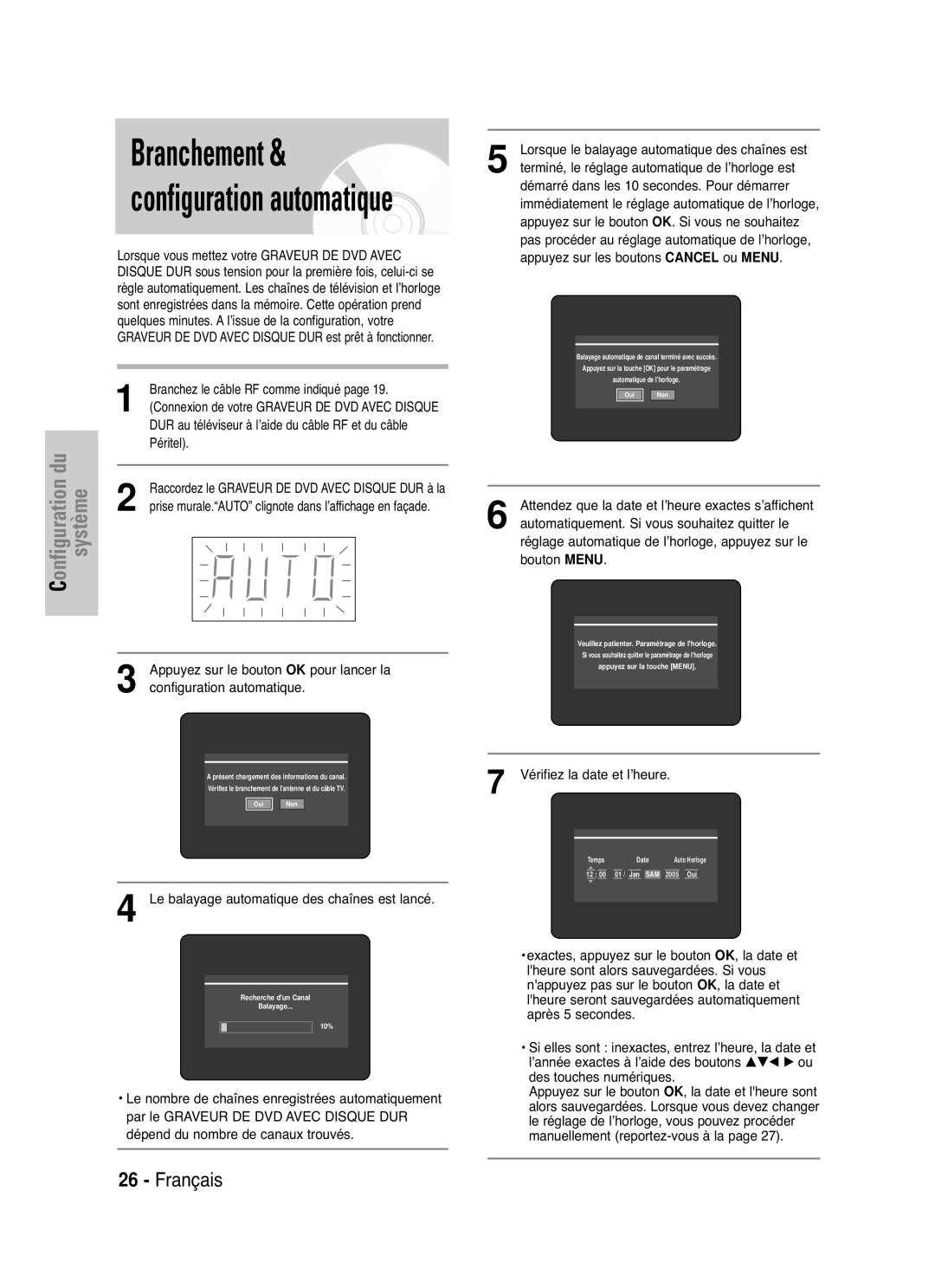 Samsung DVD-HR721/XEF Branchez le câble RF comme indiqué, DUR au téléviseur à l’aide du câble RF et du câble, Péritel 