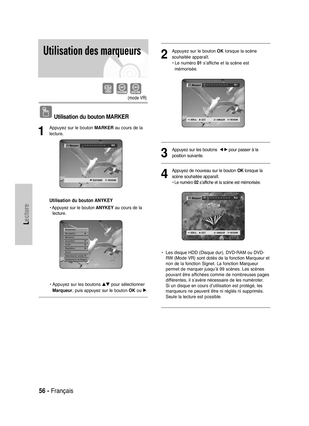 Samsung DVD-HR721/XEF Au cours de la, Lecture, Appuyez sur le bouton OK, Appuyez sur les boutons œ √ pour passer à la 