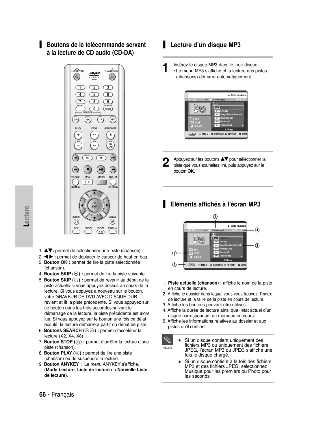 Samsung DVD-HR721/XEF manual Lecture d’un disque MP3, Si un disque contient uniquement des, Fois le disque chargé 