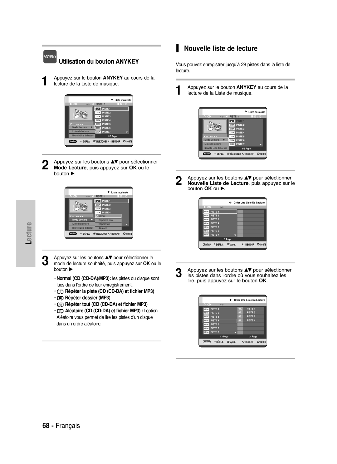 Samsung DVD-HR721/XEF manual Nouvelle liste de lecture, De Lecture 