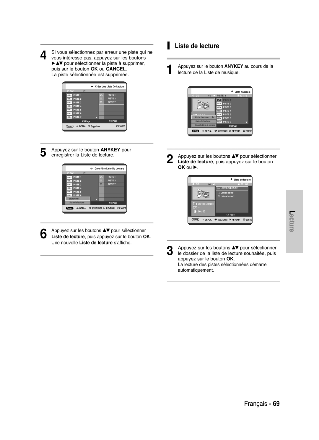 Samsung DVD-HR721/XEF manual Liste de lecture, Appuyez sur les boutons …† pour sélectionner, ’affiche 