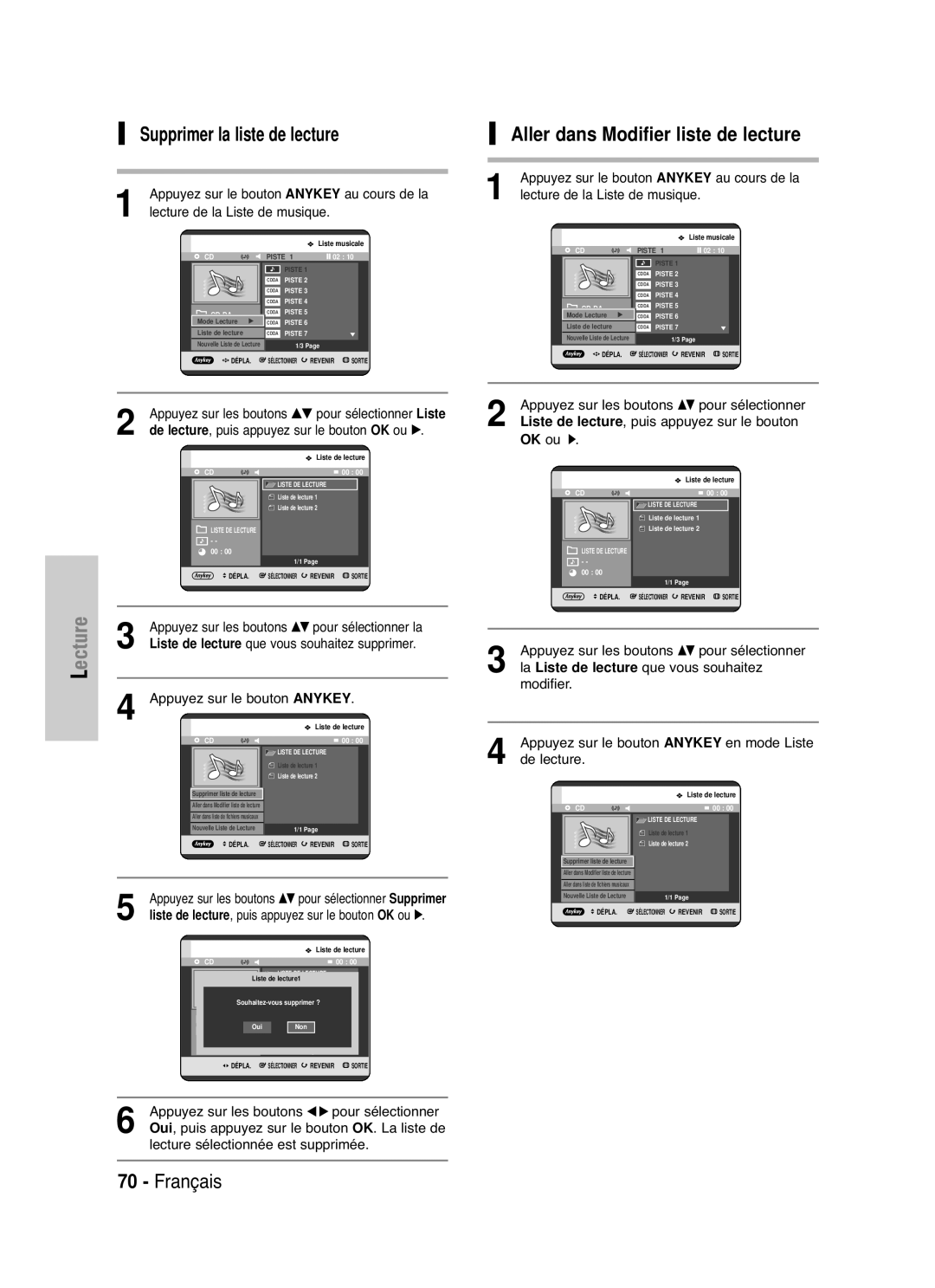 Samsung DVD-HR721/XEF manual Supprimer la liste de lecture, Aller dans Modifier liste de lecture, La Liste de lecture 