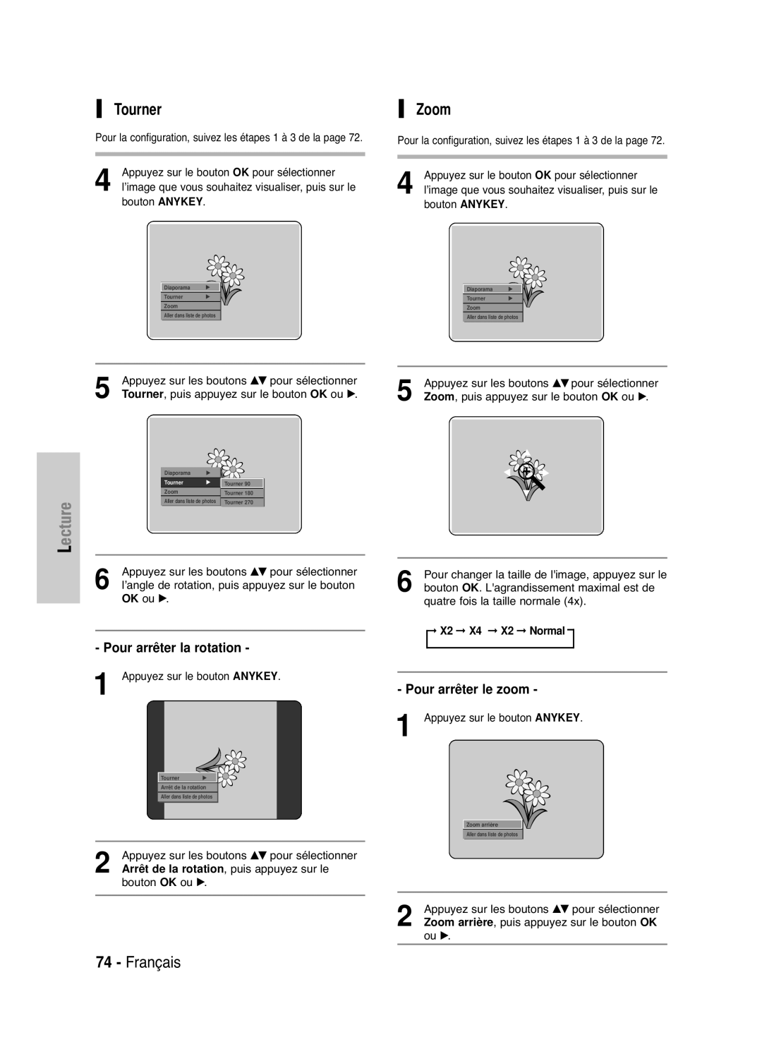 Samsung DVD-HR721/XEF manual Tourner, Zoom, Pour arrêter le zoom 