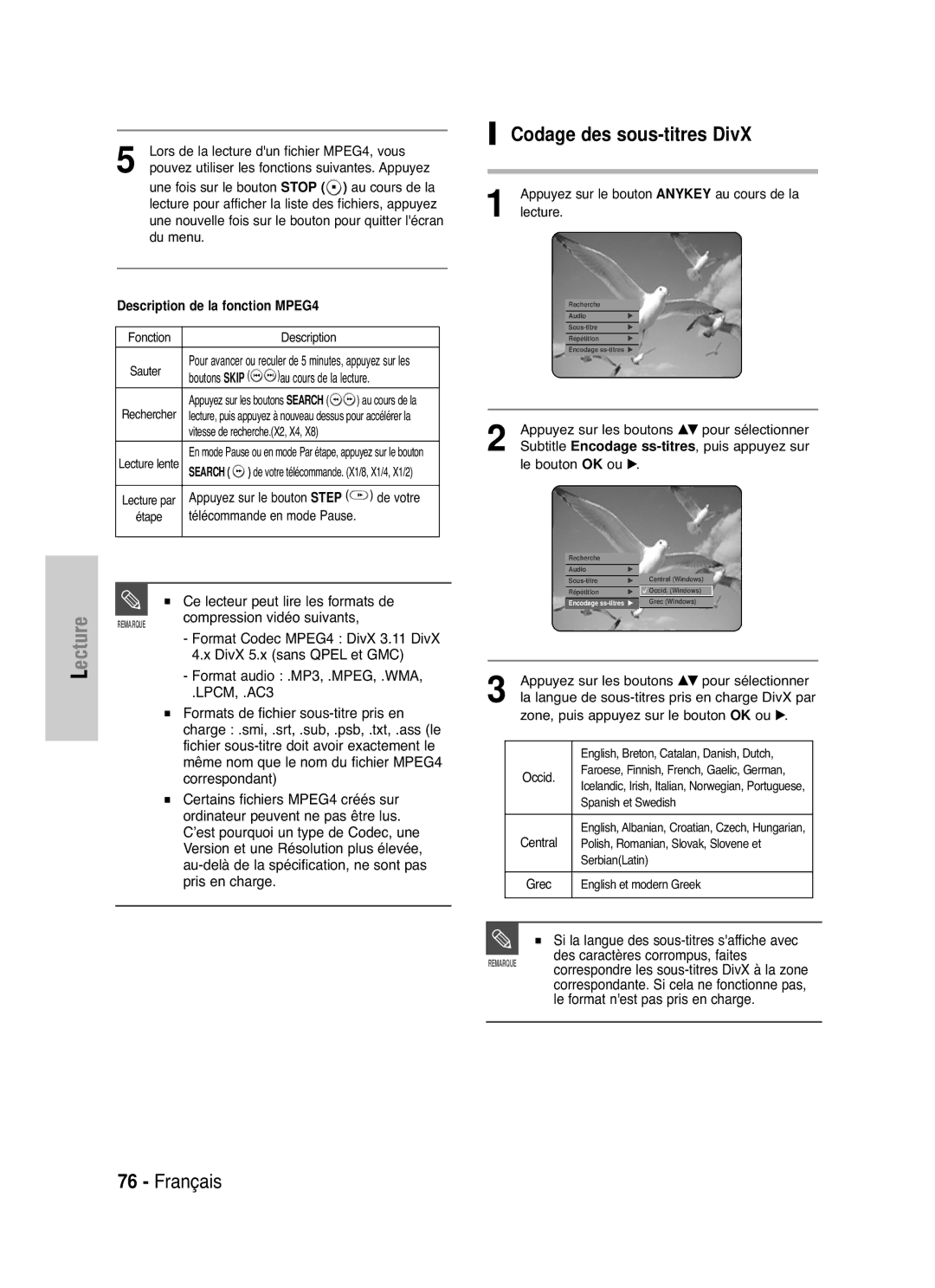 Samsung DVD-HR721/XEF manual Codage des sous-titres DivX 