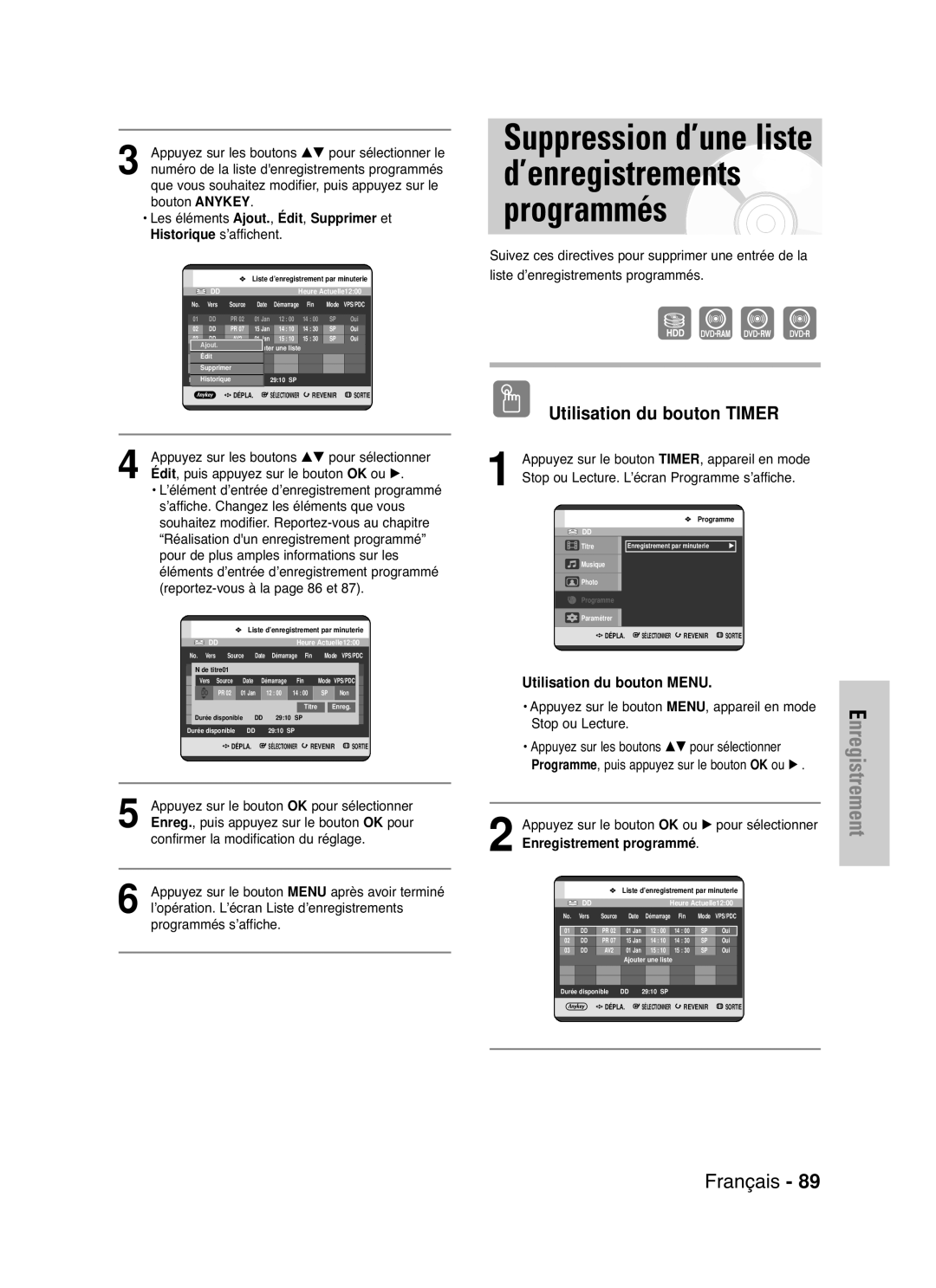 Samsung DVD-HR721/XEF manual Bouton Anykey, Historique 