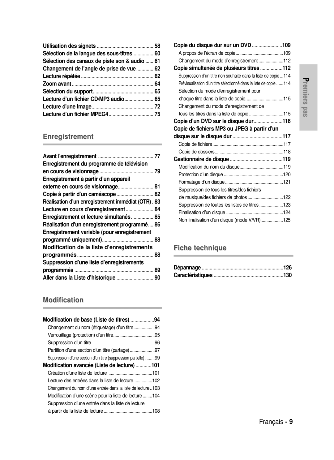 Samsung DVD-HR721/XEF Enregistrement à partir d’un appareil, 101, 109, Copie simultanée de plusieurs titres 112, 116, 117 