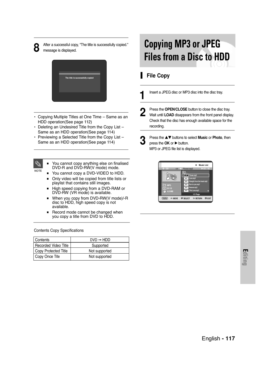 Samsung DVD-HR721/EUR, DVD-HR721/XEG manual File Copy 