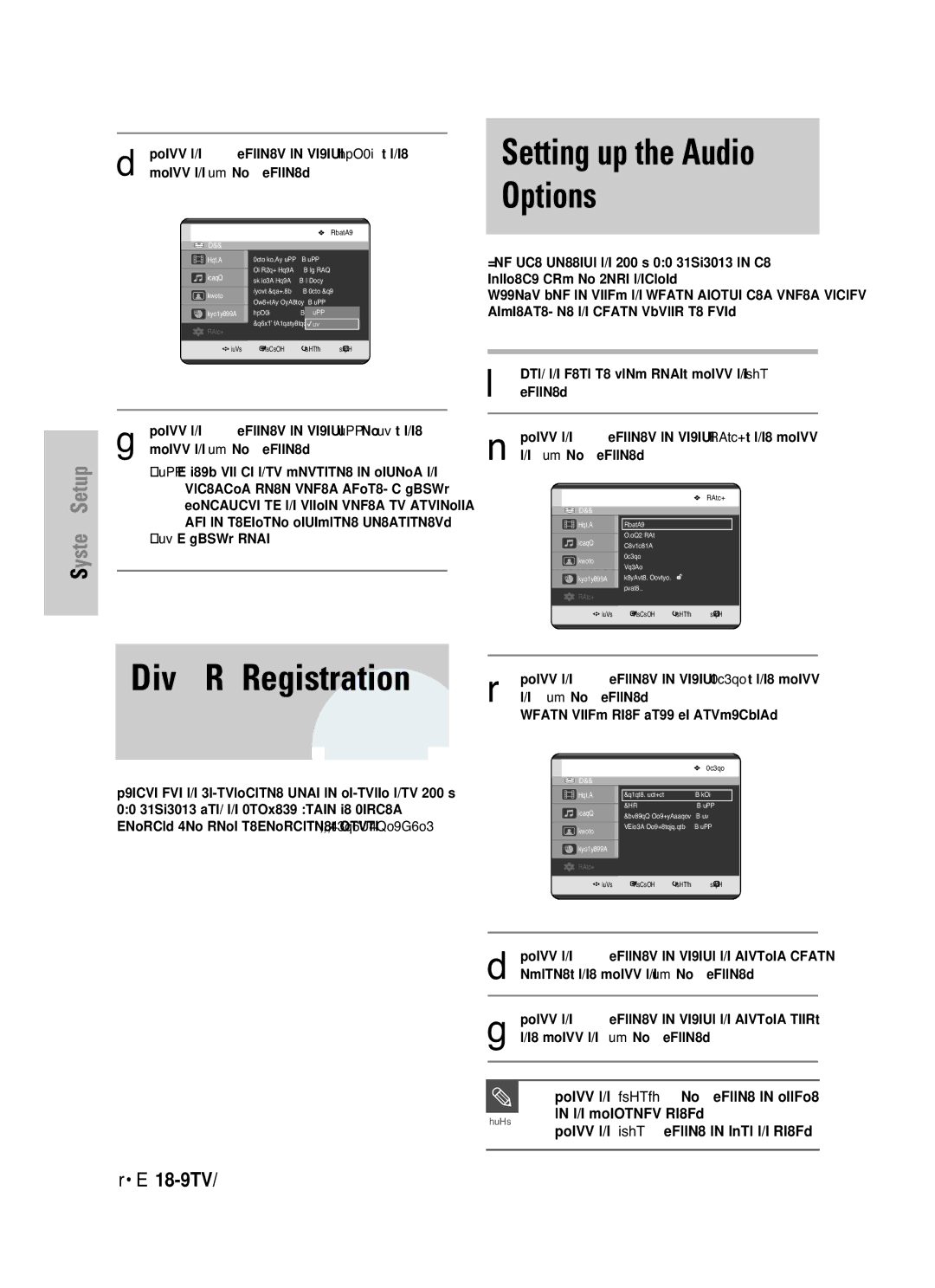 Samsung DVD-HR721/XEG, DVD-HR721/EUR manual Setting up the Audio Options, DivXR Registration 