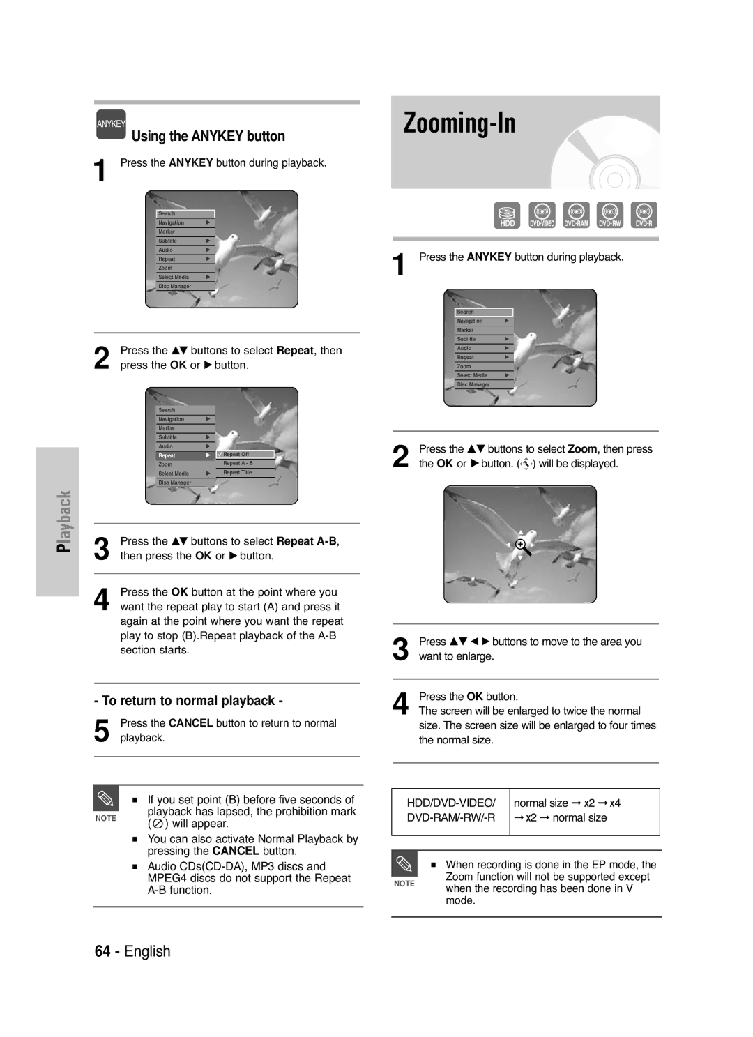 Samsung DVD-HR721/XEG, DVD-HR721/EUR manual Zooming-In, If you set point B before five seconds, Will appear 