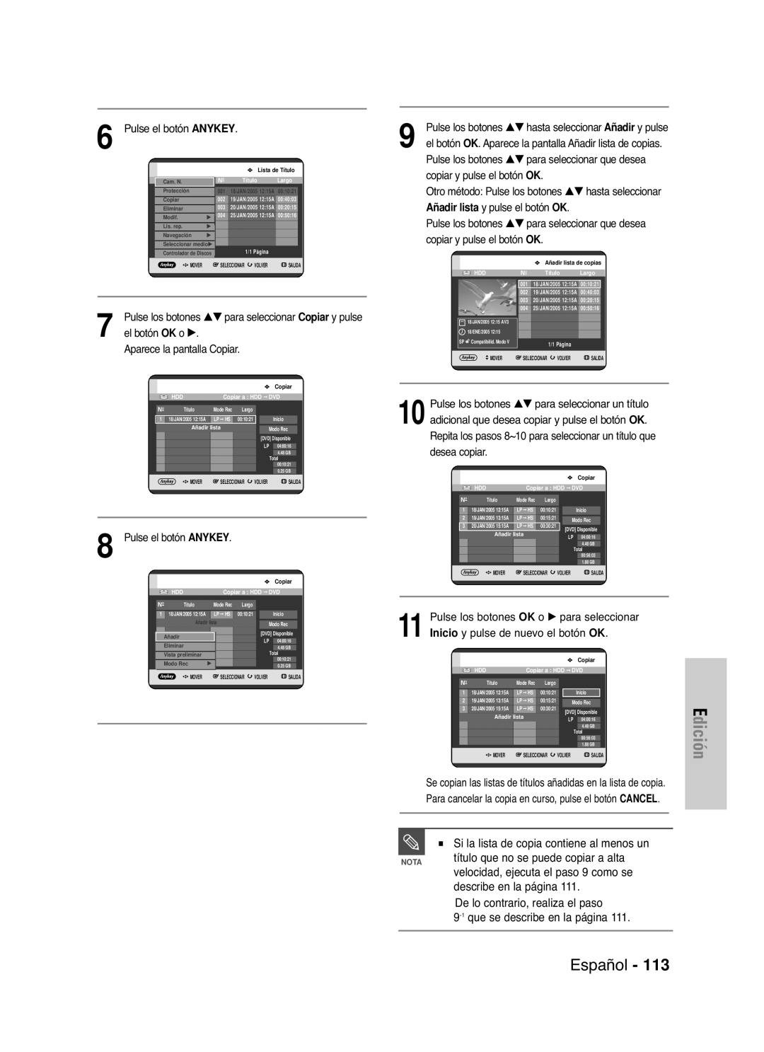 Samsung DVD-HR721/XEF, DVD-HR721/XEG, DVD-HR721/XET, DVD-HR721/EUR, DVD-HR721/XEO manual Título que no se puede copiar a alta 