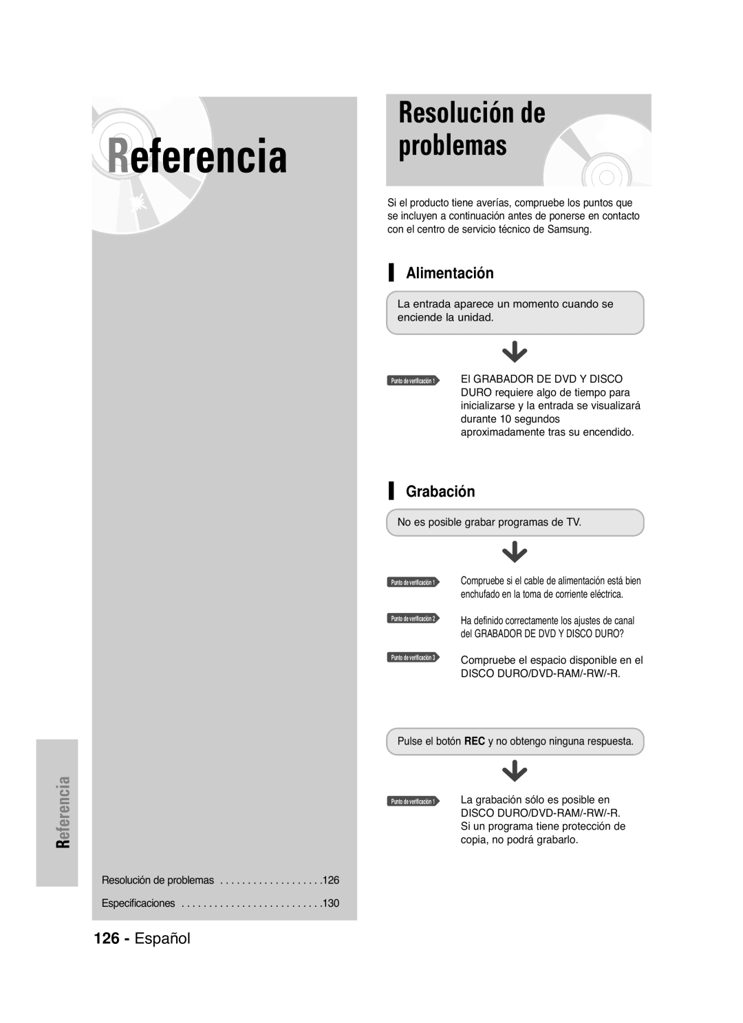 Samsung DVD-HR721/XEC, DVD-HR721/XEG, DVD-HR721/XEF manual Alimentación, Grabación, Compruebe el espacio disponible en el 