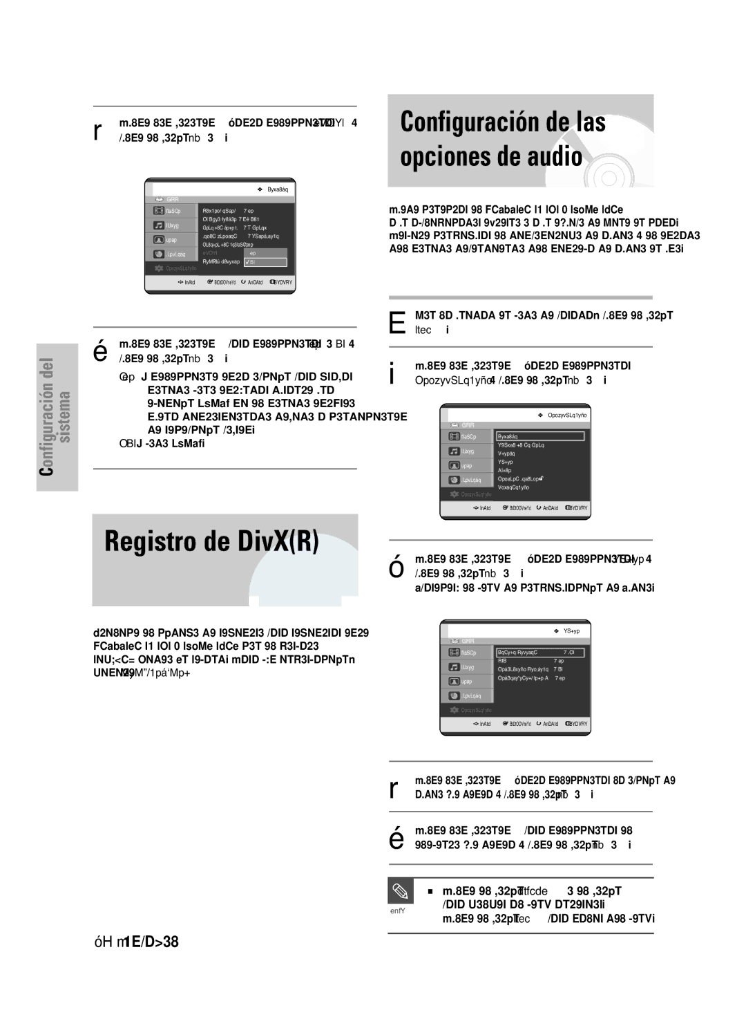 Samsung DVD-HR721/XEC Registro de DivXR, Configuración de las opciones de audio, El botón œ, Para volver al menú anterior 