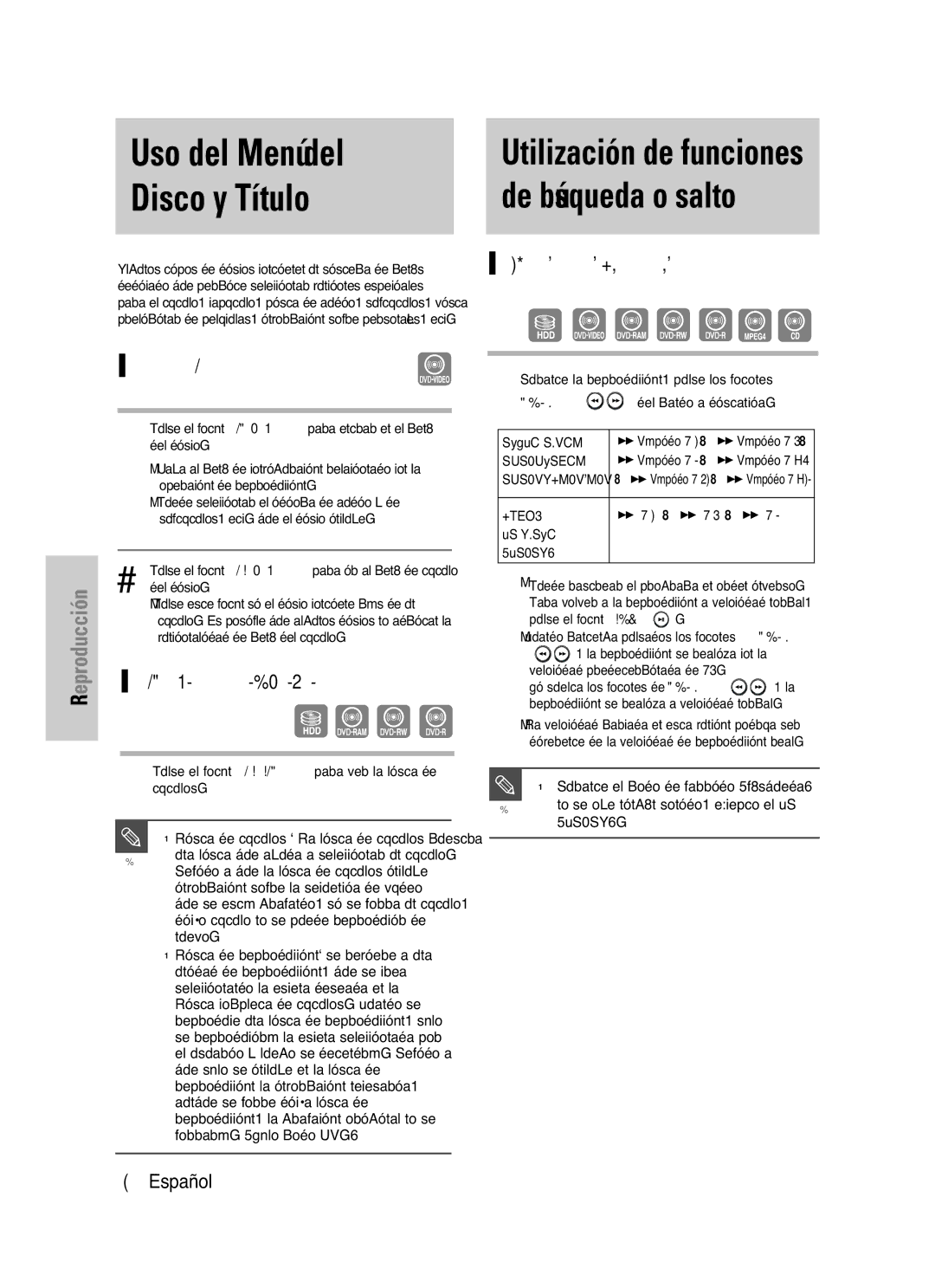 Samsung DVD-HR721/XEG manual Utilización de funciones de búsqueda o salto, Disco DVD-VIDEO, Búsqueda en un capítulo o pista 