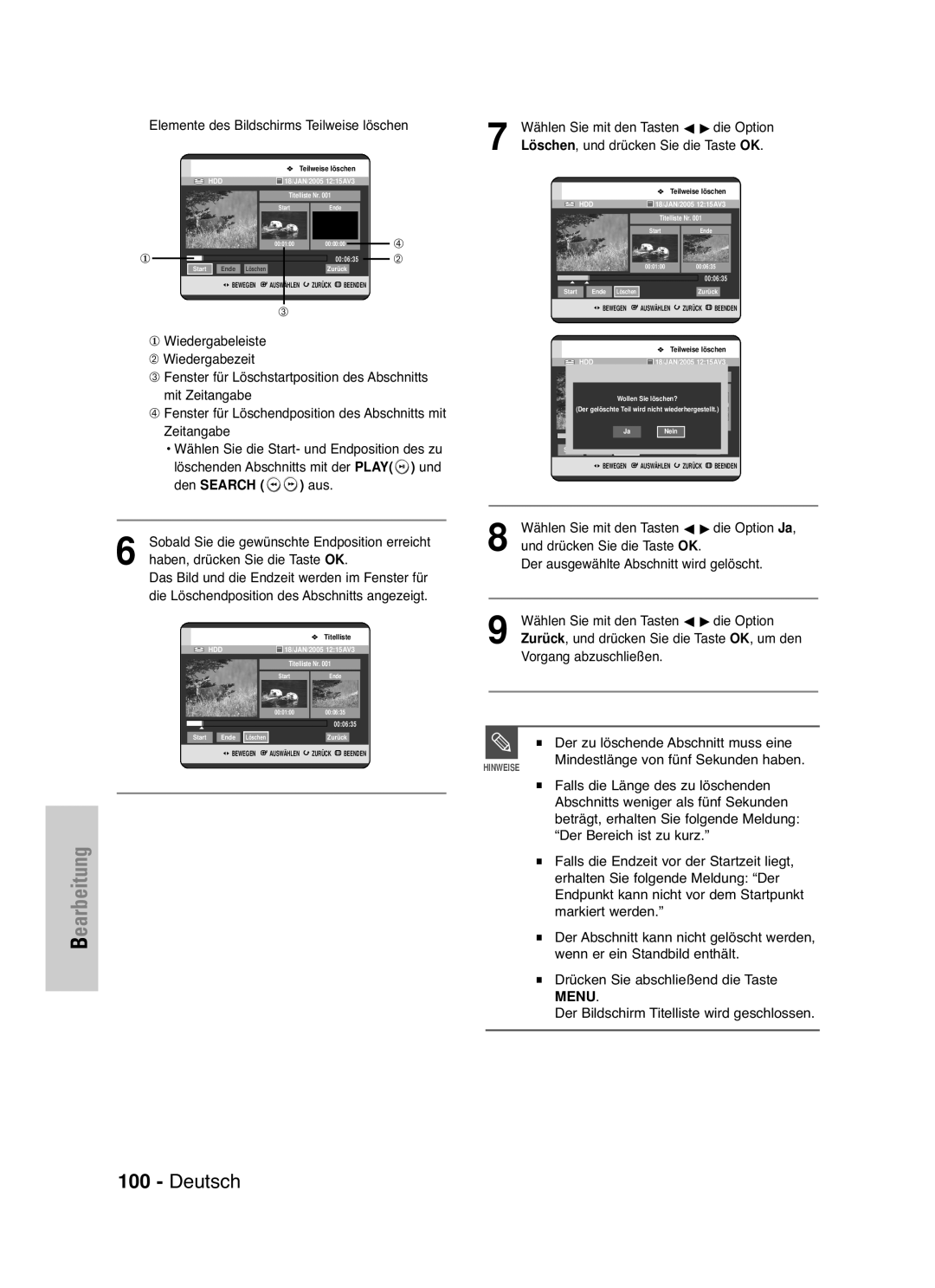 Samsung DVD-HR721/XEG Den Search aus, Haben, drücken Sie die Taste OK, Das Bild und die Endzeit werden im Fenster für 