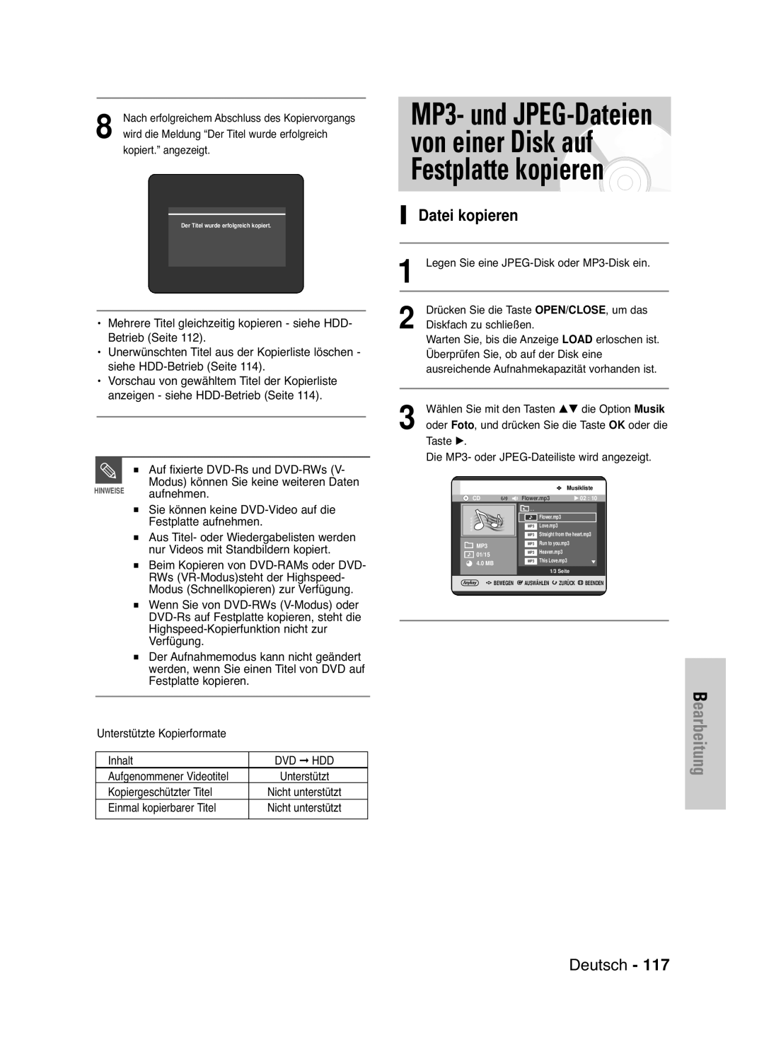 Samsung DVD-HR721/XEG manual Datei kopieren, Aufgenommener Videotitel, Kopiergeschützter Titel, Einmal kopierbarer Titel 