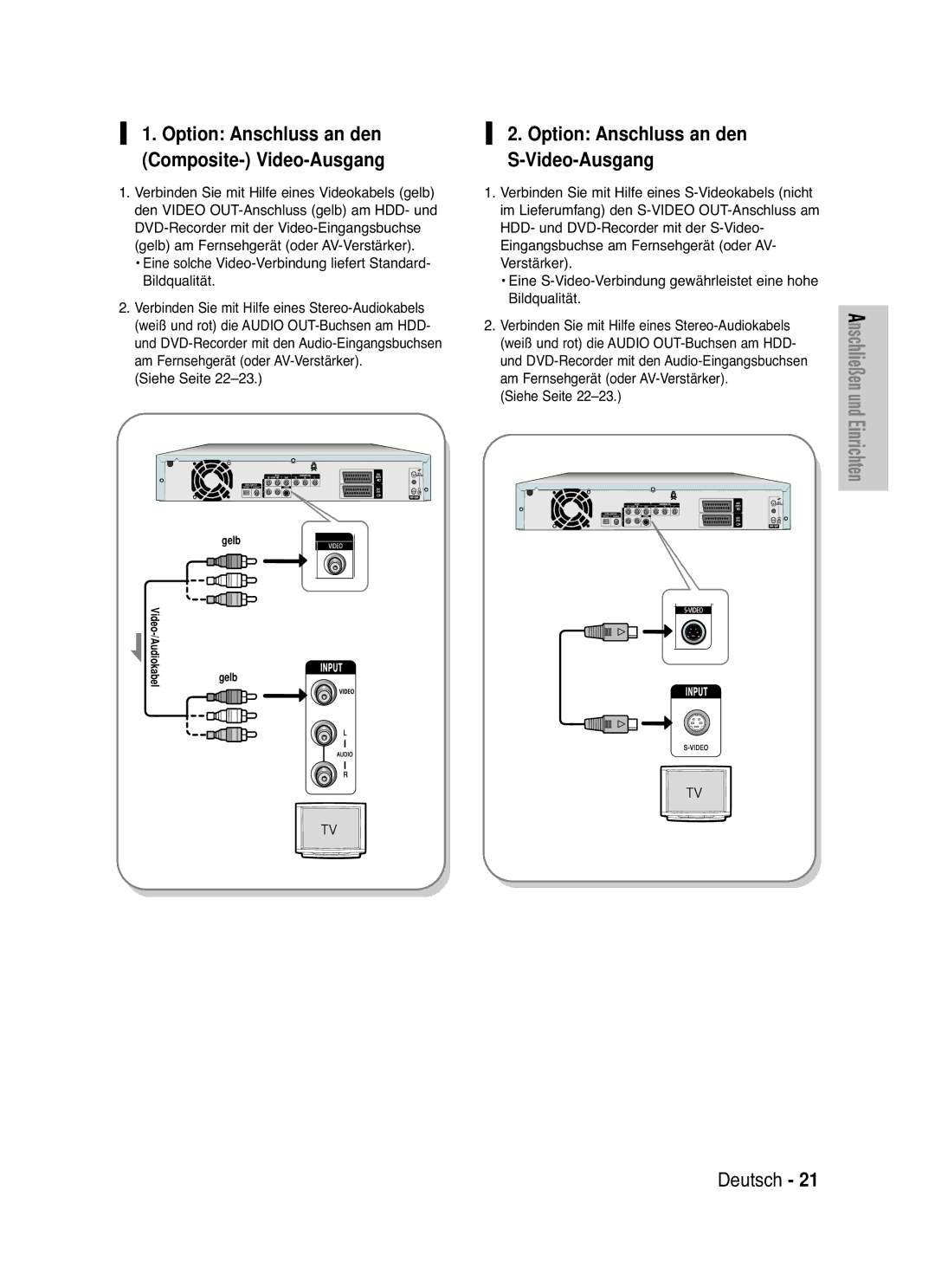 Samsung DVD-HR721/XEG manual Eine solche Video-Verbindung liefert Standard- Bildqualität, Siehe Seite 