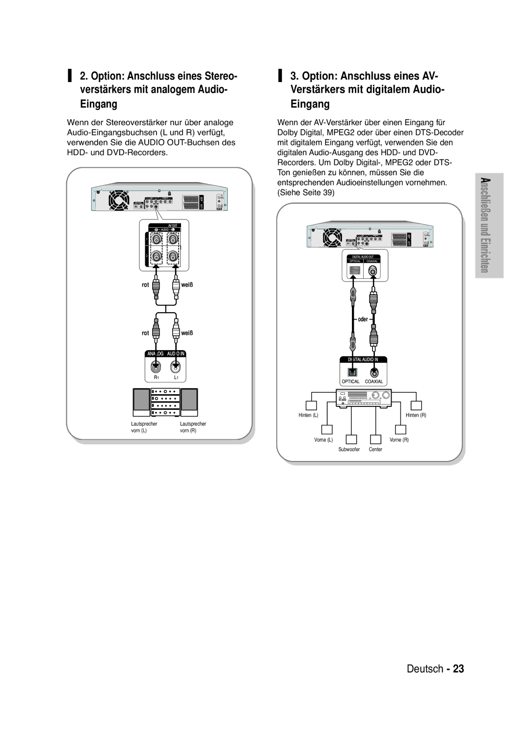 Samsung DVD-HR721/XEG manual Entsprechenden Audioeinstellungen vornehmen 