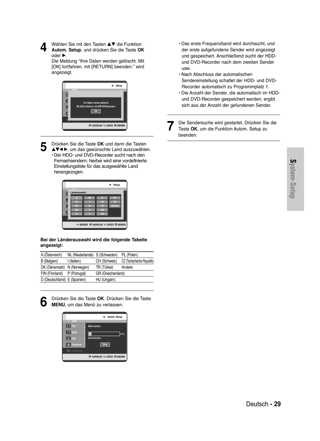 Samsung DVD-HR721/XEG manual Wählen Sie mit den Tasten …† die Funktion, Und drücken Sie die Taste OK 