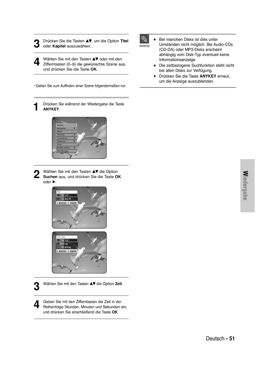 Samsung DVD-HR721/XEG manual Bei manchen Disks ist dies unter, CD-DA oder MP3-Disks erscheint, Informationsanzeige, Erneut 