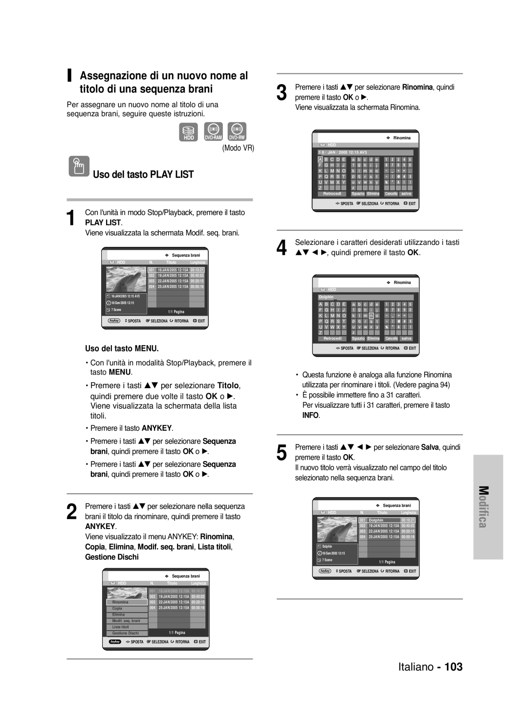 Samsung DVD-HR721/XET manual Viene visualizzata la schermata della lista, Titoli 