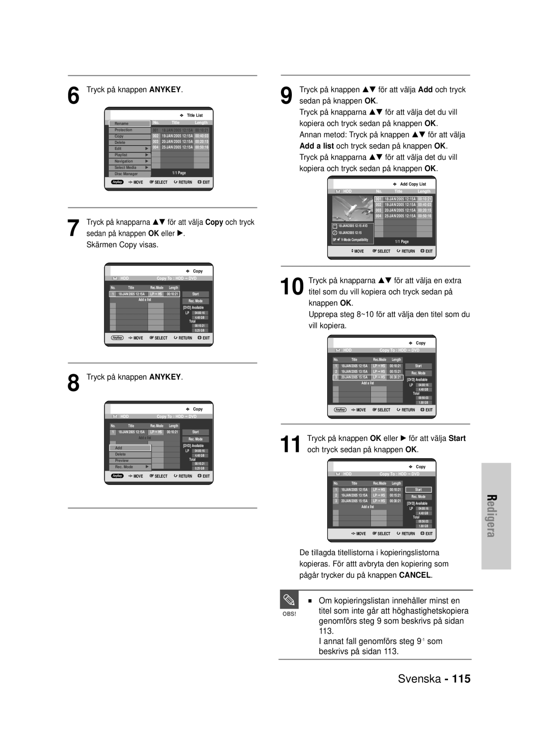 Samsung DVD-HR725/XEE manual Annat fall genomförs steg 9-1som Beskrivs på sidan, Genomförs steg 9 som beskrivs på sidan 