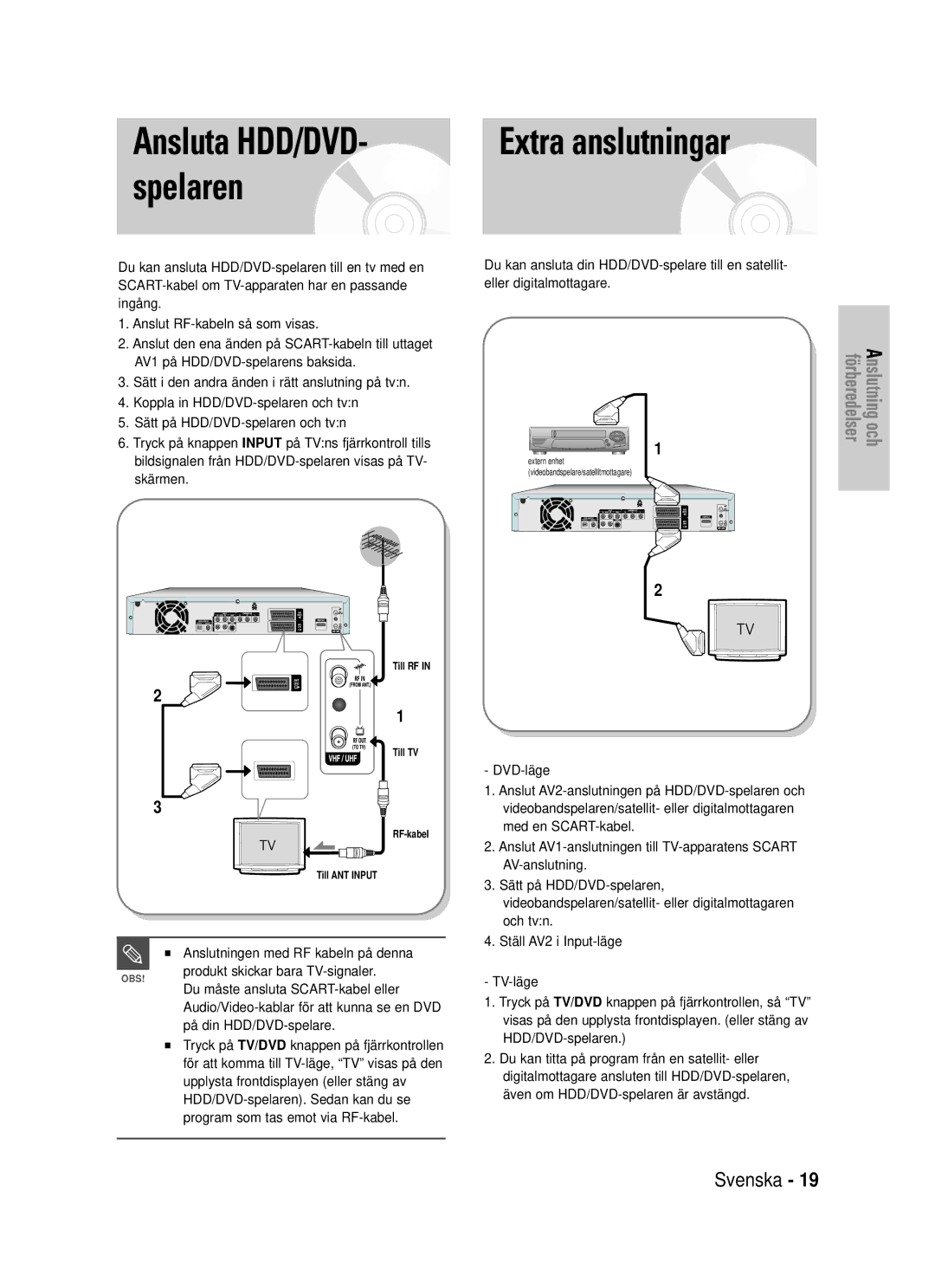 Samsung DVD-HR725/XEE manual Spelaren, Extra anslutningar 