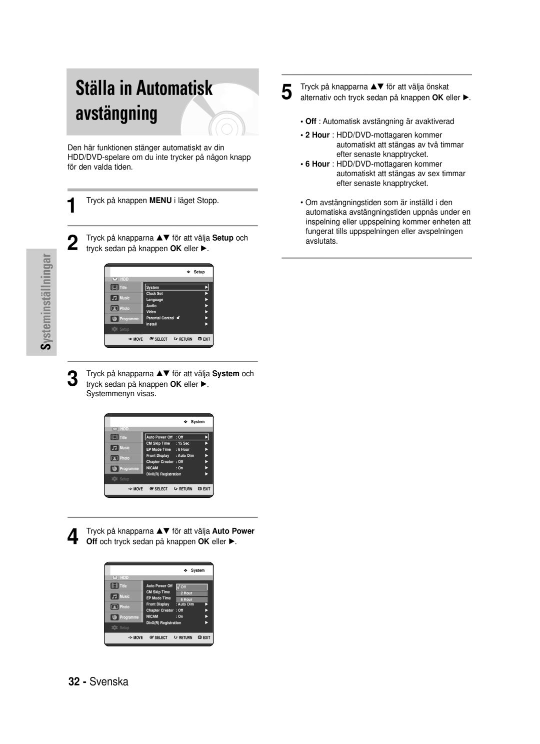 Samsung DVD-HR725/XEE manual Avstängning 