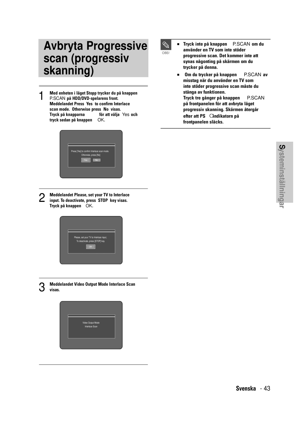 Samsung DVD-HR725/XEE manual Scan progressiv, Skanning 