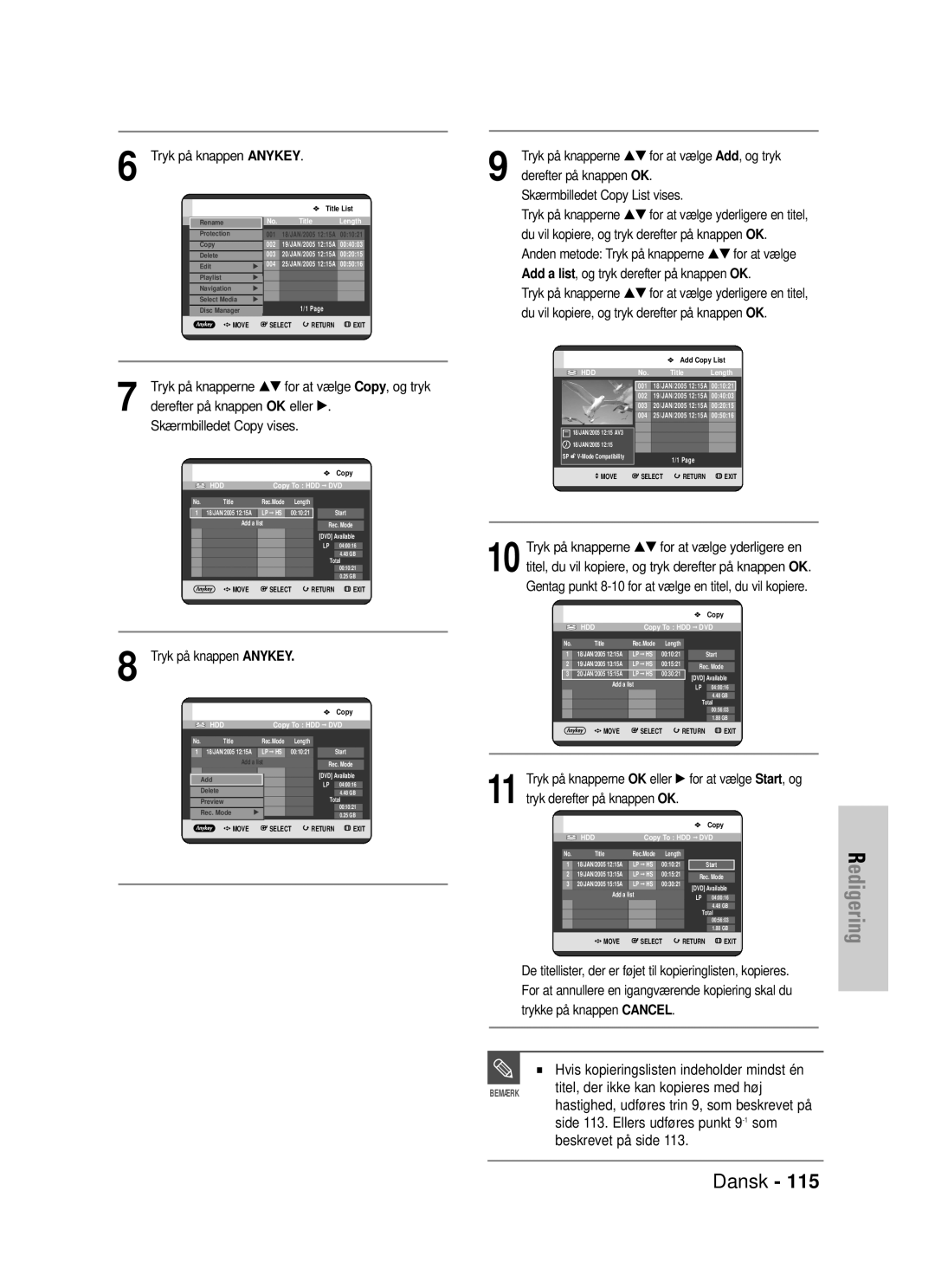 Samsung DVD-HR725/XEE Titel, der ikke kan kopieres med høj, Side 113. Ellers udføres punkt 9 -1som, Beskrevet på side 
