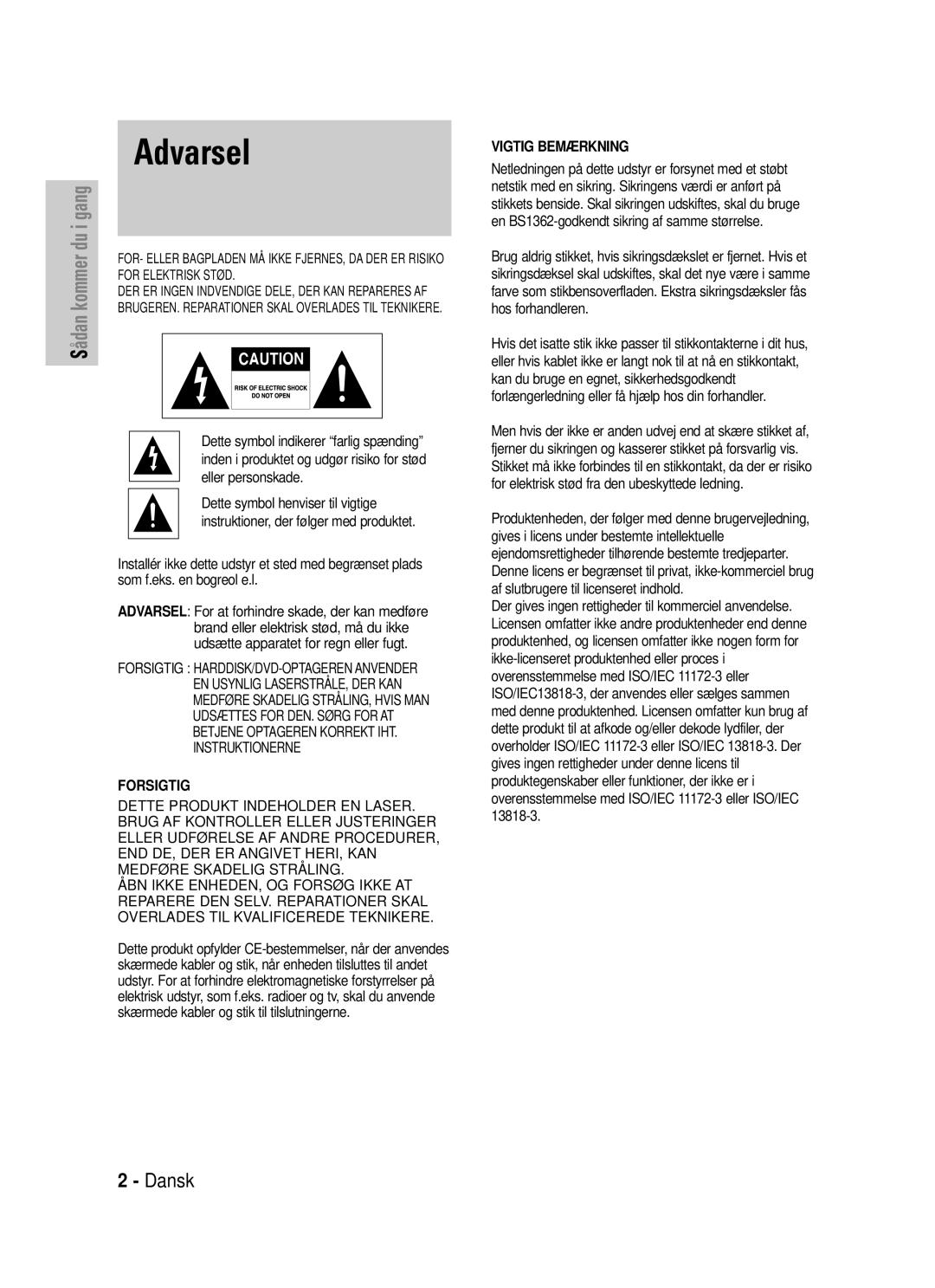 Samsung DVD-HR725/XEE manual Dansk 