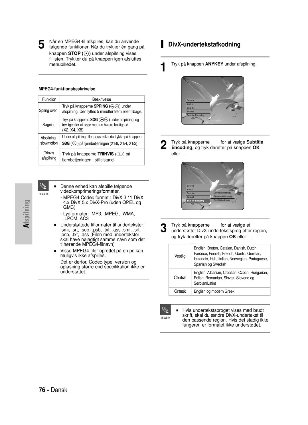 Samsung DVD-HR725/XEE manual DivX-undertekstafkodning 