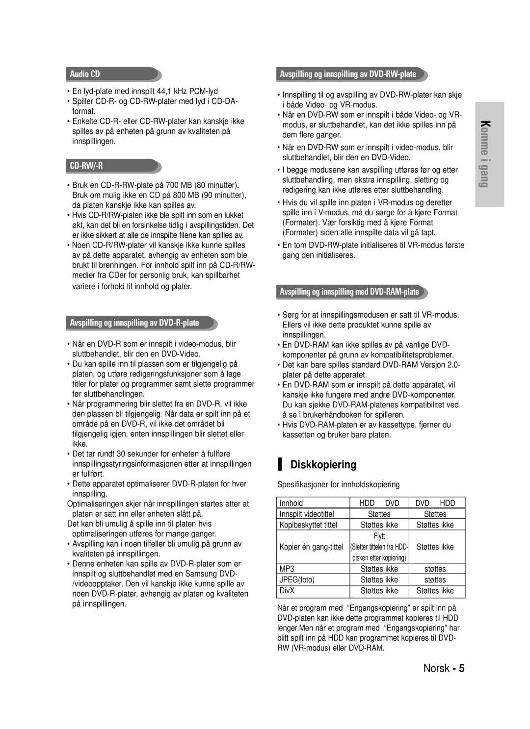 Samsung DVD-HR725/XEE manual Diskkopiering 