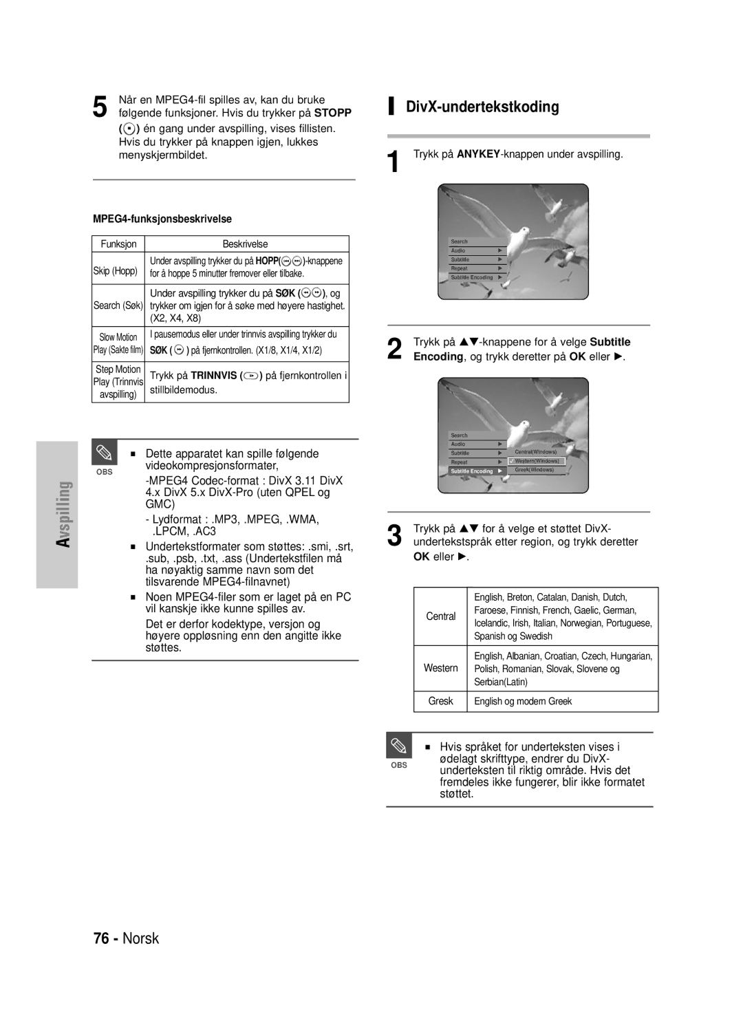 Samsung DVD-HR725/XEE manual DivX-undertekstkoding 