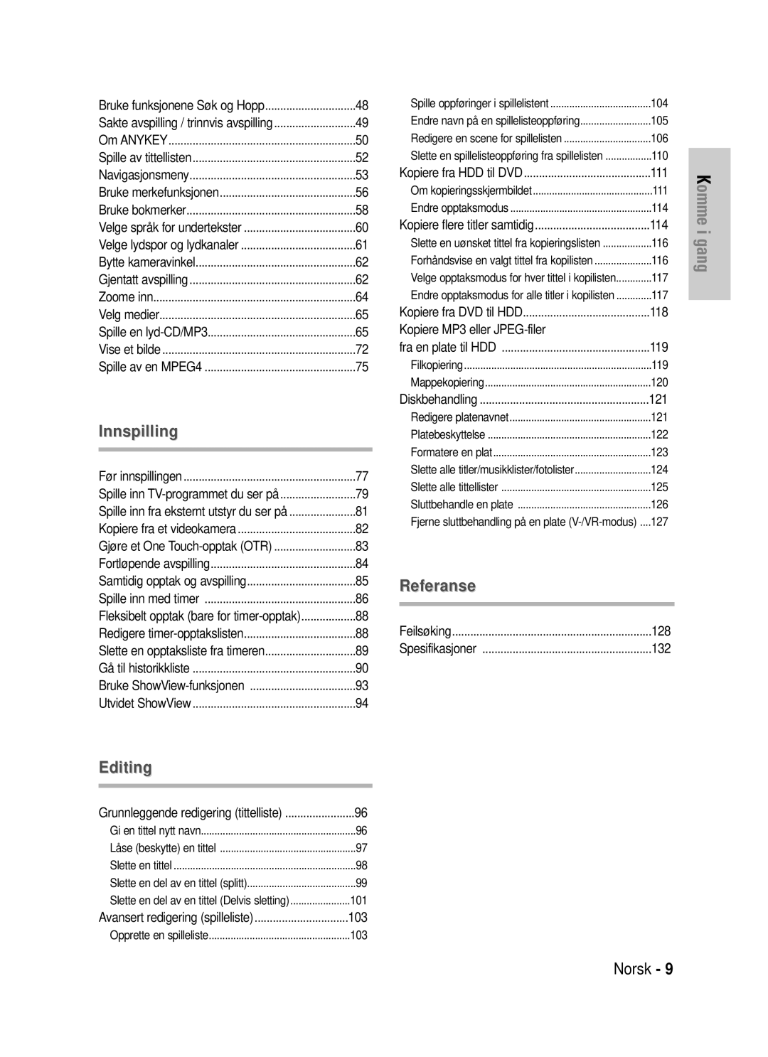 Samsung DVD-HR725/XEE manual 106, 111, 114, 117, 119, 120, 121, 122, 123, 124, 125, 126 