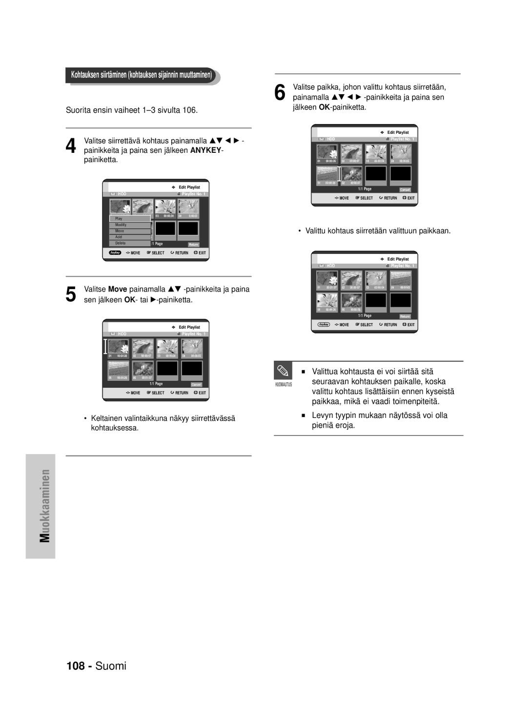 Samsung DVD-HR725/XEE manual Valittua kohtausta ei voi siirtää sitä, Seuraavan kohtauksen paikalle, koska 