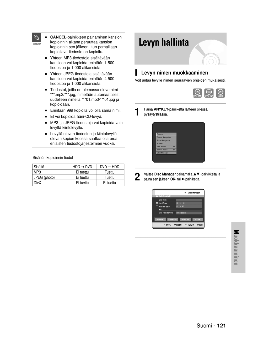 Samsung DVD-HR725/XEE manual Levyn nimen muokkaaminen, CANCEL-painikkeen painaminen kansion 