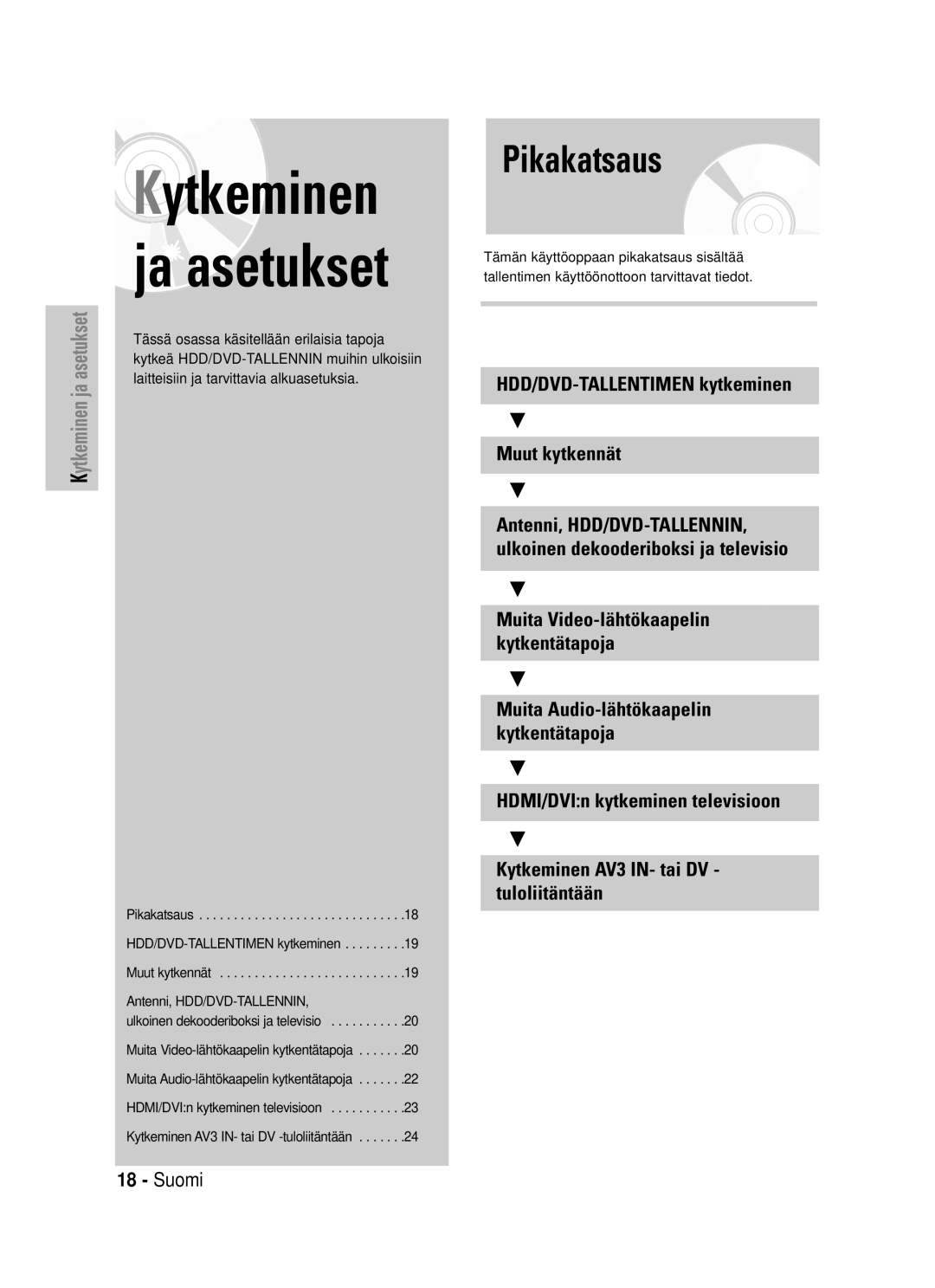 Samsung DVD-HR725/XEE manual Kytkeminen ja asetukset, Antenni, HDD/DVD-TALLENNIN 