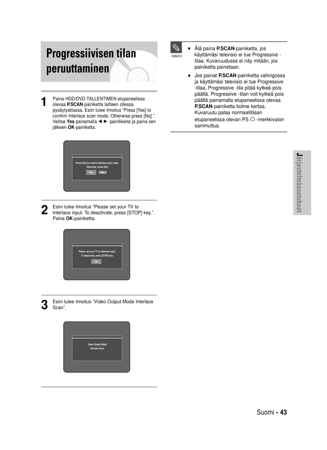 Samsung DVD-HR725/XEE manual Peruuttaminen 